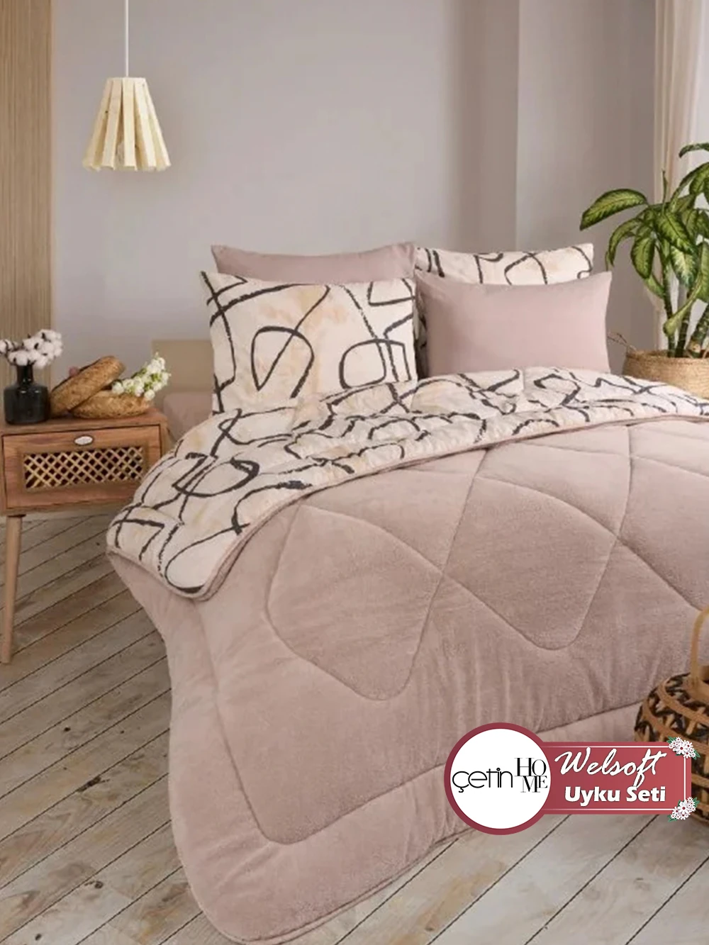 Çetinhome Çift Kişilik Çarşafı Lastikli Welsoft Uyku Seti