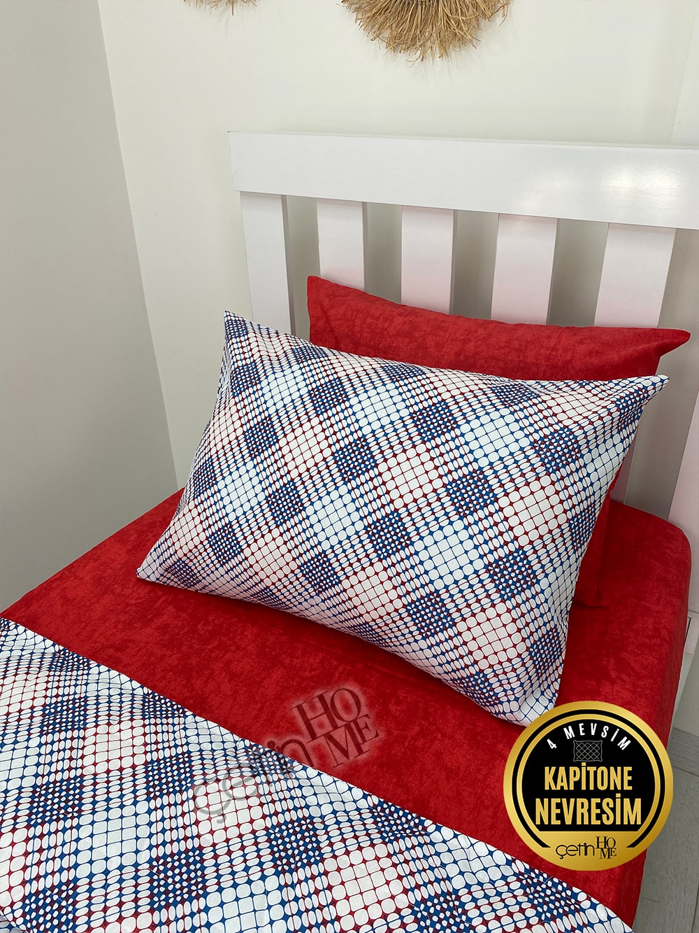 Çetinhome Tek Kişilik Çarşafı Lastikli Kapitone Pike Takımı 4 Mevsim Milan Kırmızı