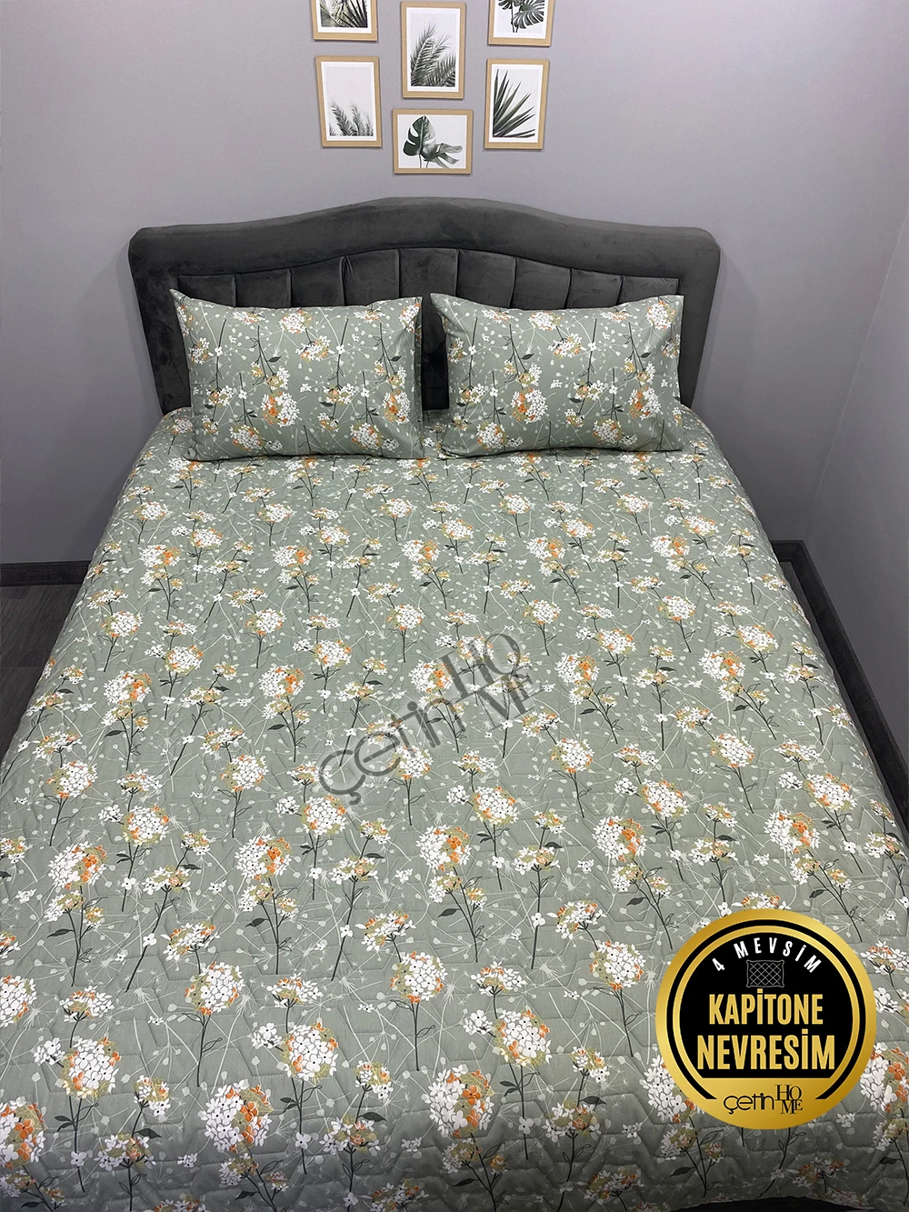 Çetinhome Çift Kişilik Kapitone Pike Seti 4 Mevsim Akasya