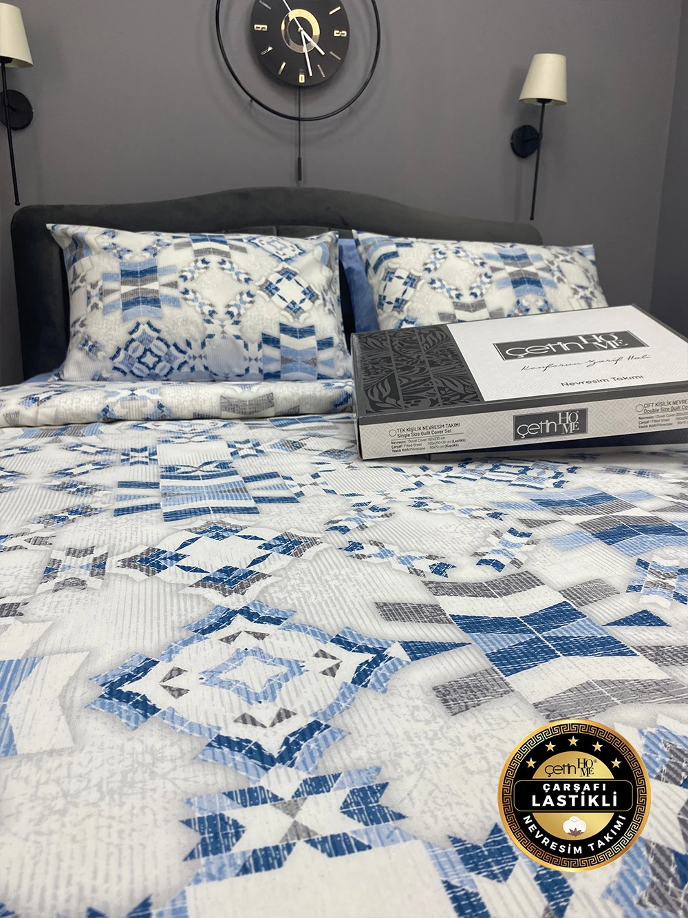 Çetinhome Çarşafı Lastikli Çift Kişilik Nevresim Takımı Asya
