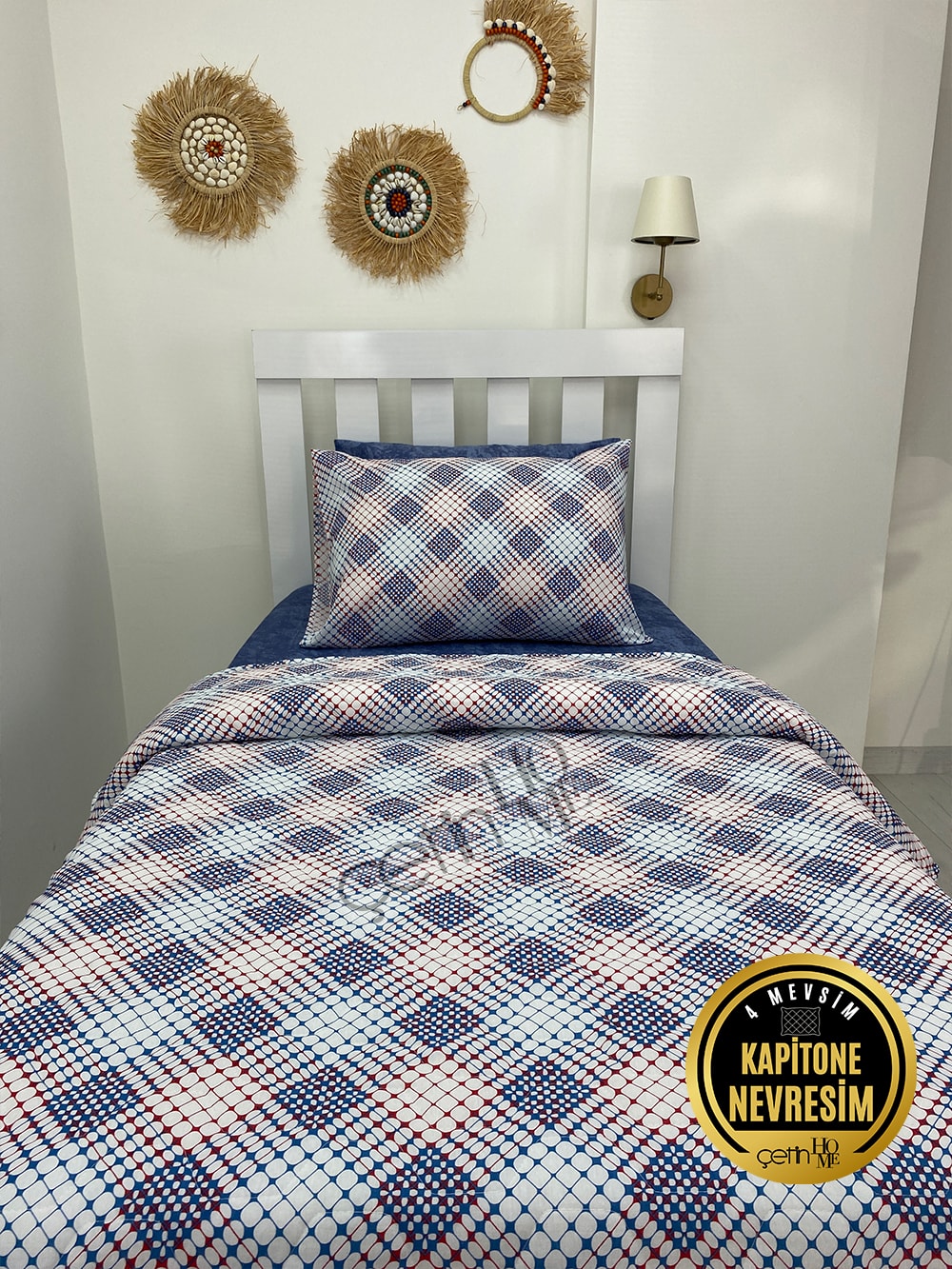 Çetinhome Tek Kişilik Çarşafı Lastikli Kapitone Pike Takımı 4 Mevsim Milan