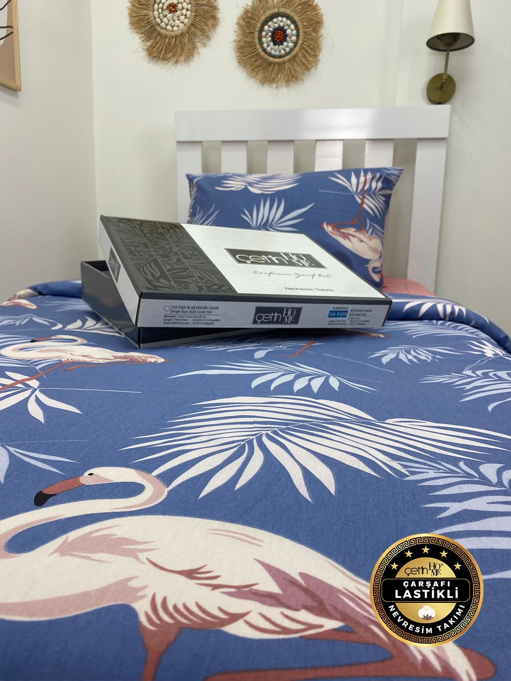 Çetinhome Çarşafı Lastikli Tek Kişilik Nevresim Takımı Kuğu