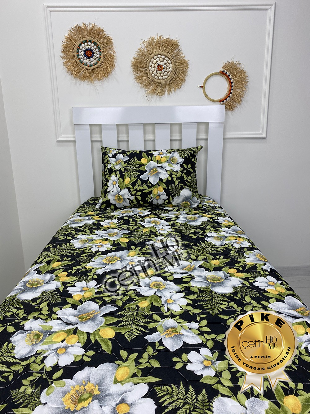 Çetinhome Tek Kişilik Kapitone Pike Seti 4 Mevsim Limon Çiçeği