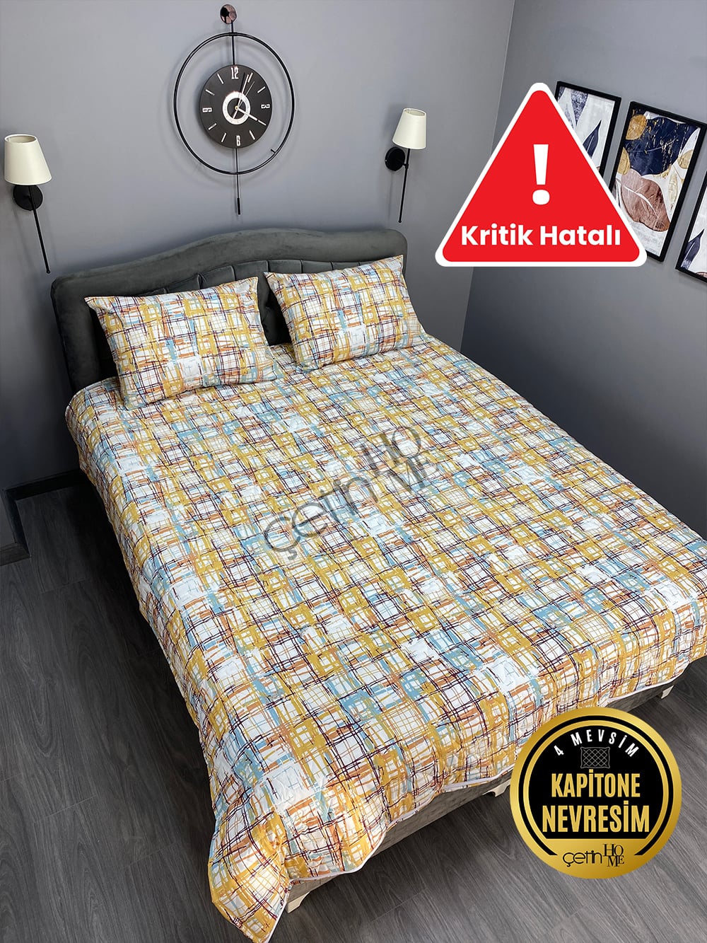 Kritik Hatalı Çift Kişilik Kapitone Pike Seti 4 Mevsim Ebruli