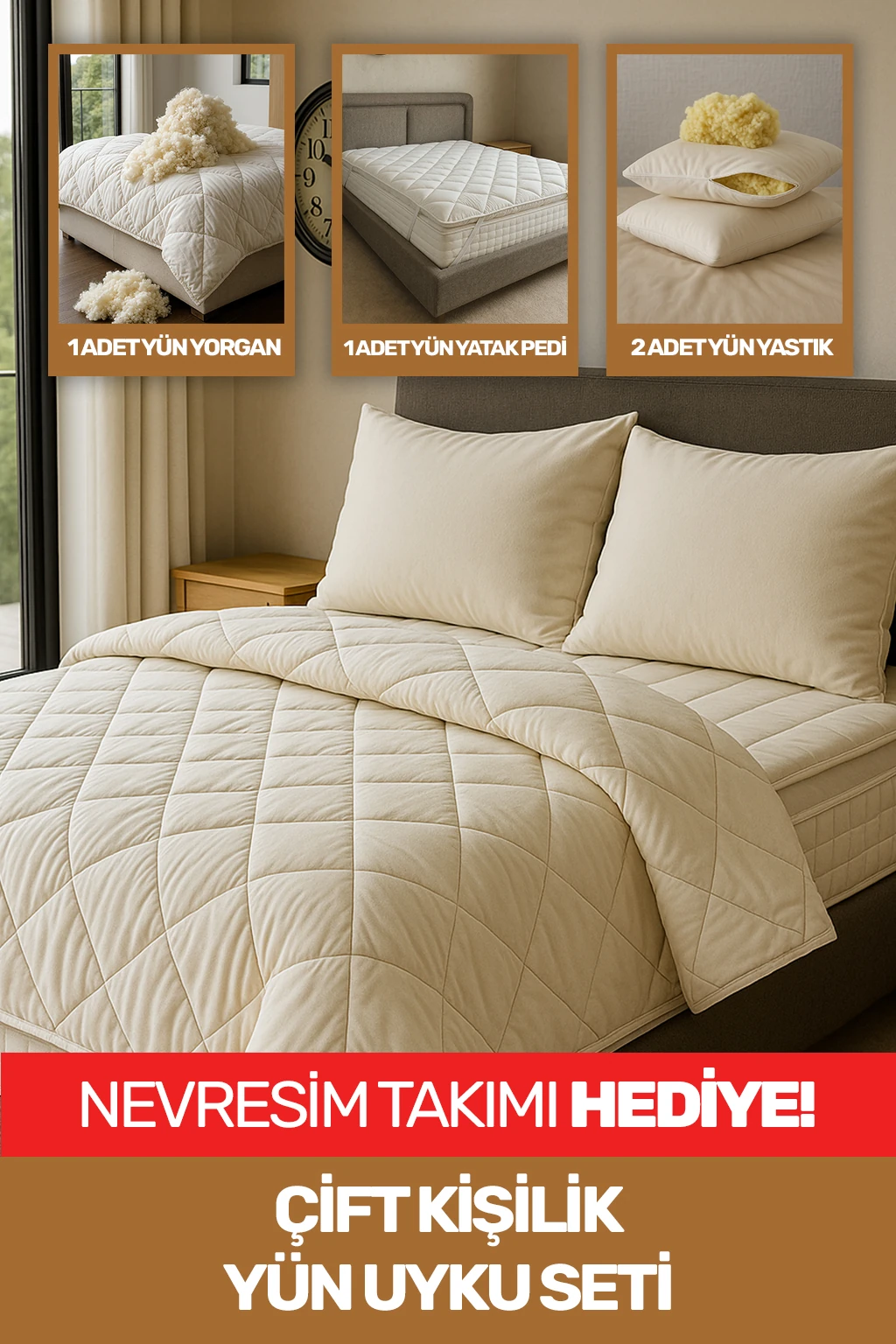 Çetinhome Çift Kişilik Yün Uyku Seti