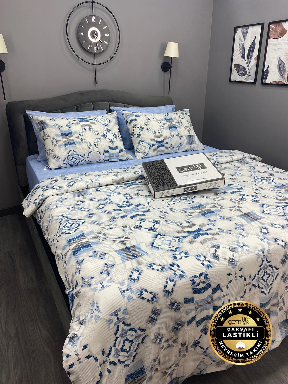 Çetinhome Çarşafı Lastikli Çift Kişilik Nevresim Takımı Asya