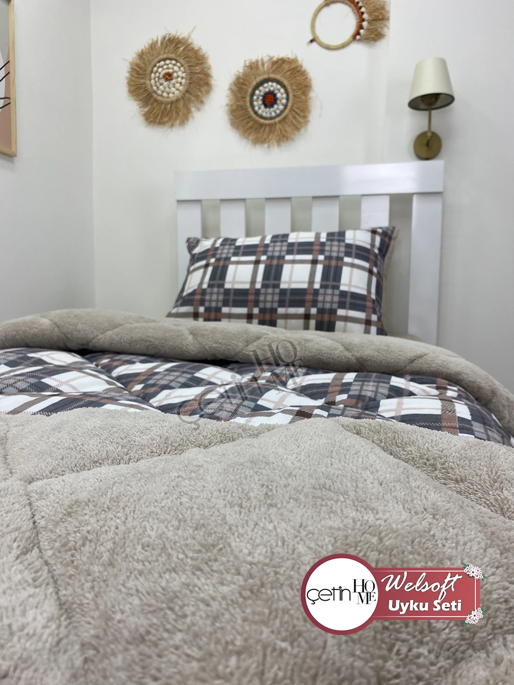 Çetinhome Tek Kişilik Çarşafı Lastikli Desenli Welsoft Yorgan Taşra