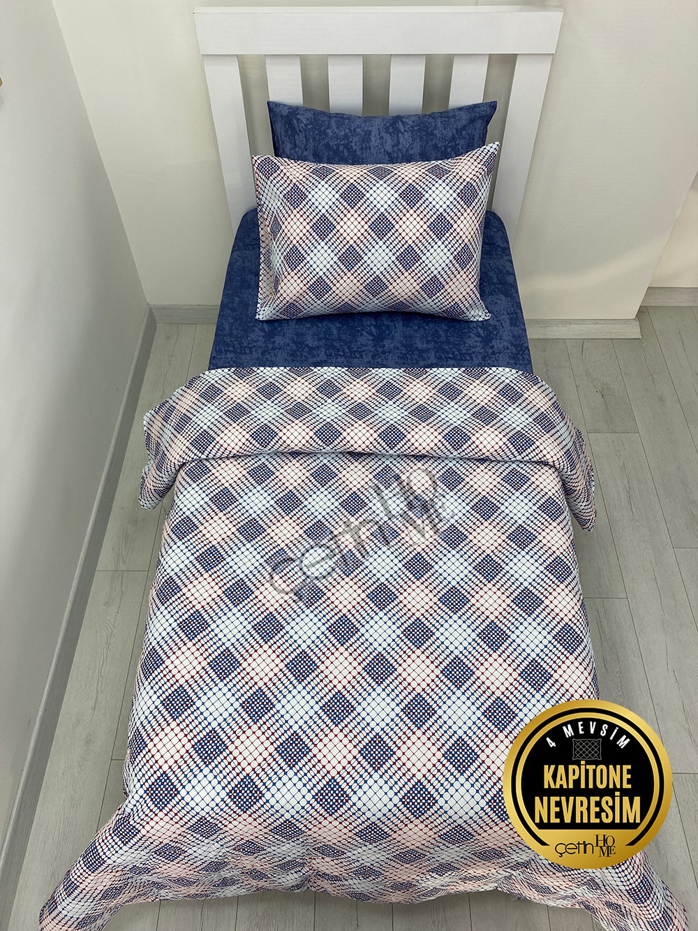 Çetinhome Tek Kişilik Çarşafı Lastikli Kapitone Pike Takımı 4 Mevsim Milan