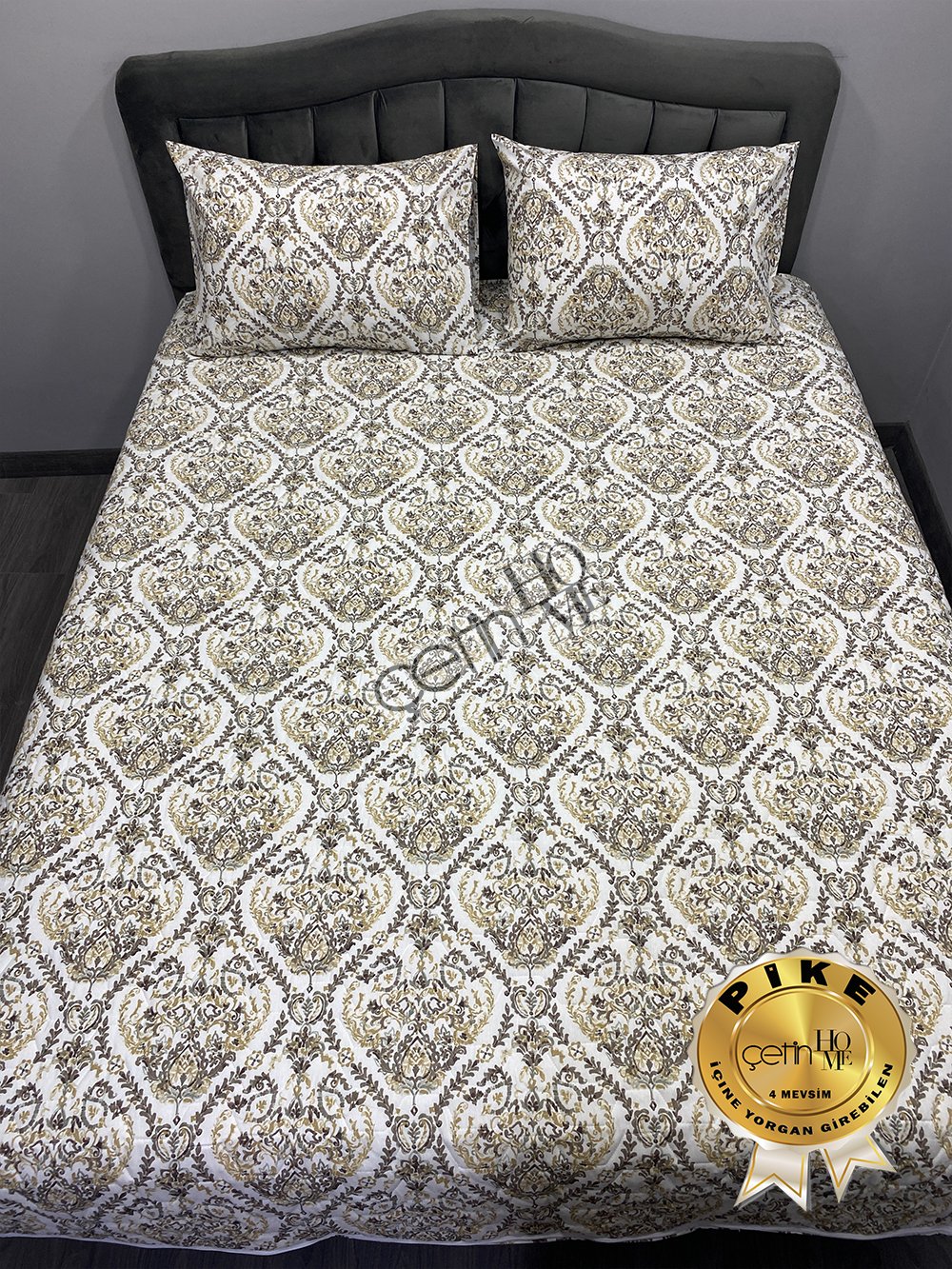 Çetinhome Çift Kişilik Kapitone Pike Seti 4 Mevsim Harem Gold