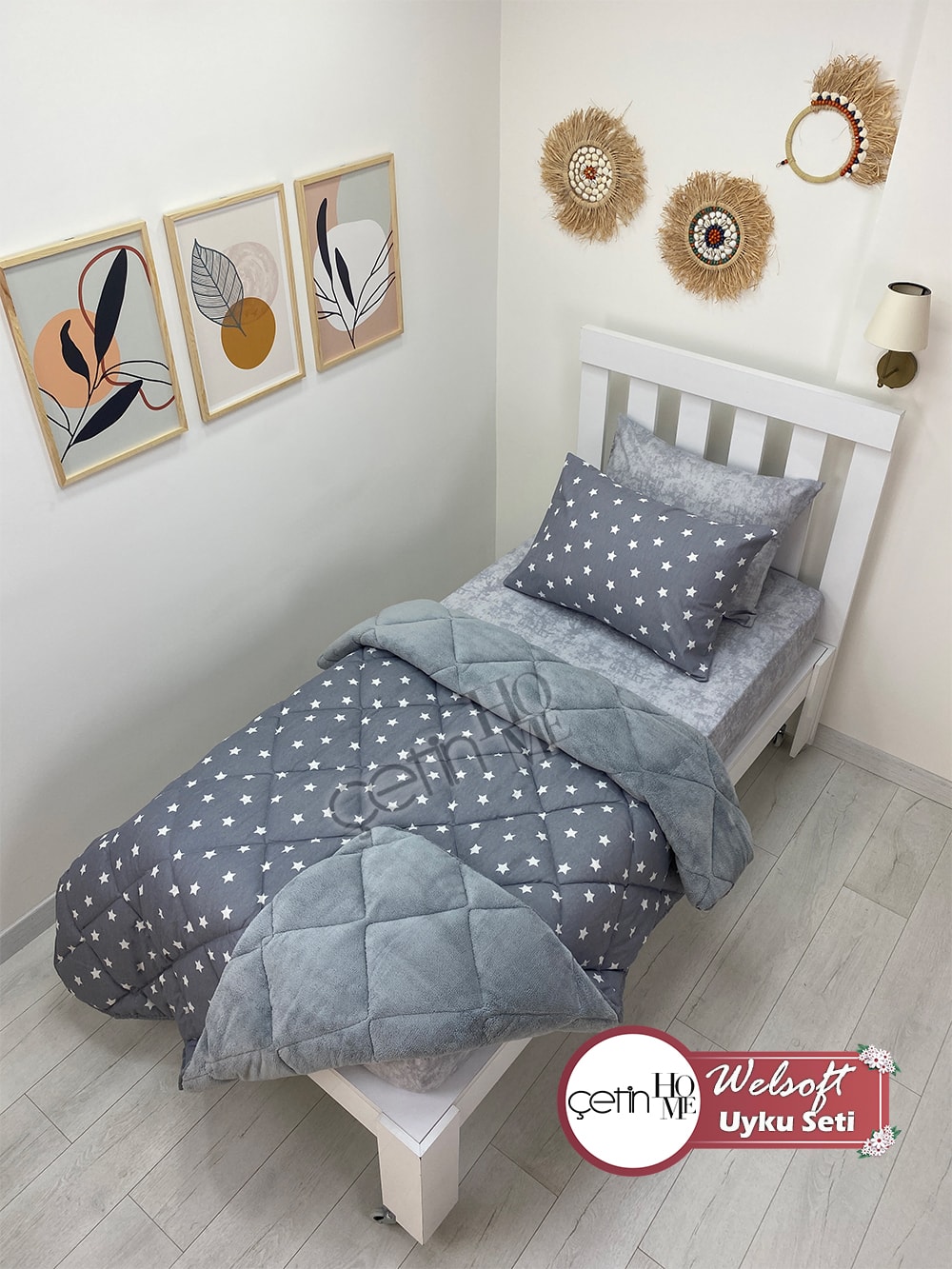 Çetinhome Tek Kişilik Çarşafı Lastikli Desenli Welsoft Yorgan Star