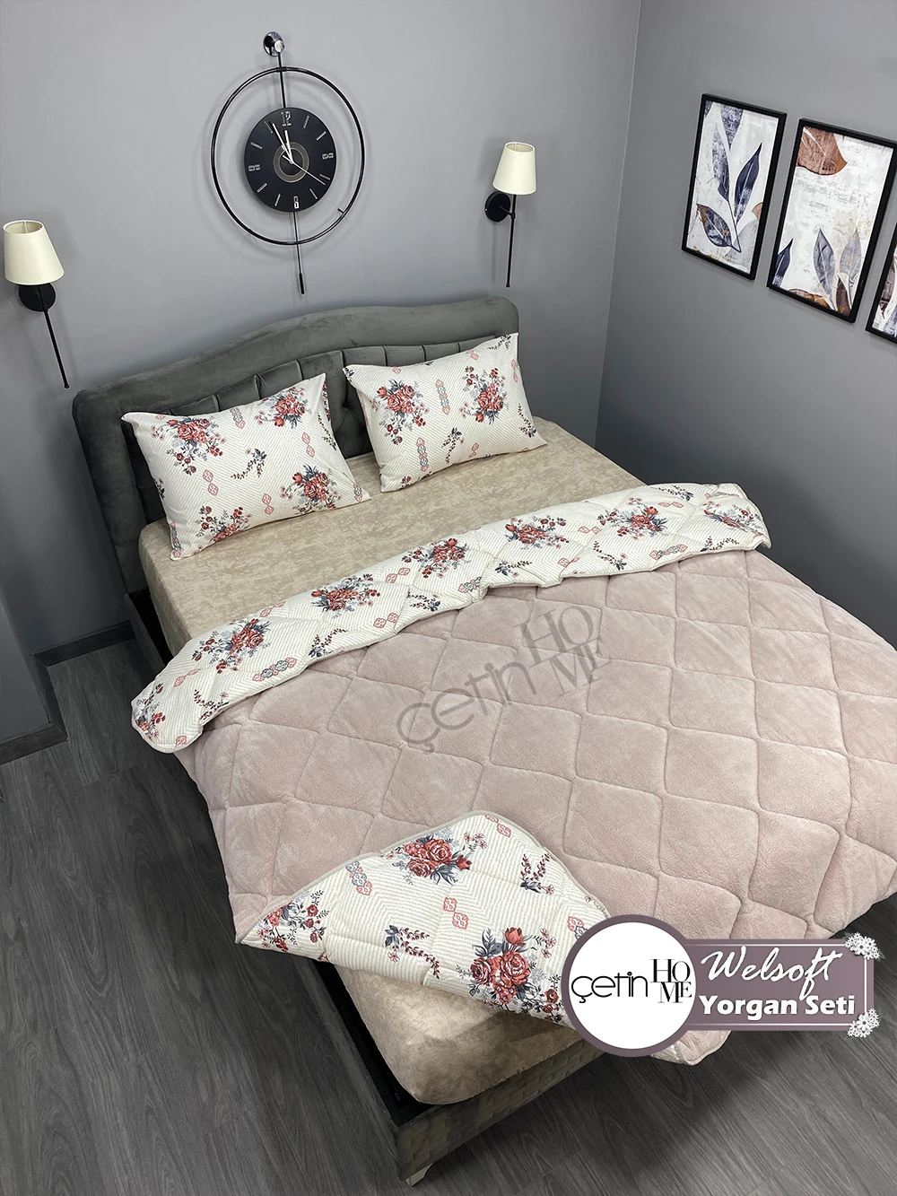 Çetinhome Çift Kişilik Desenli Welsoft Yorgan Seti (Çarşafsız) - Hanzade