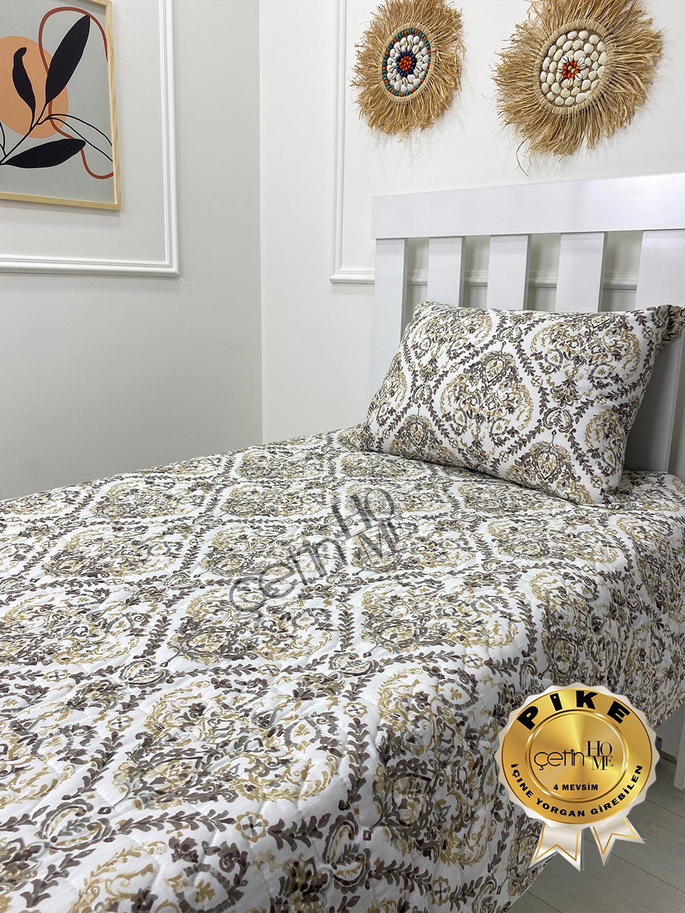 Çetinhome Tek Kişilik Kapitone Pike Seti 4 Mevsim Harem Gold