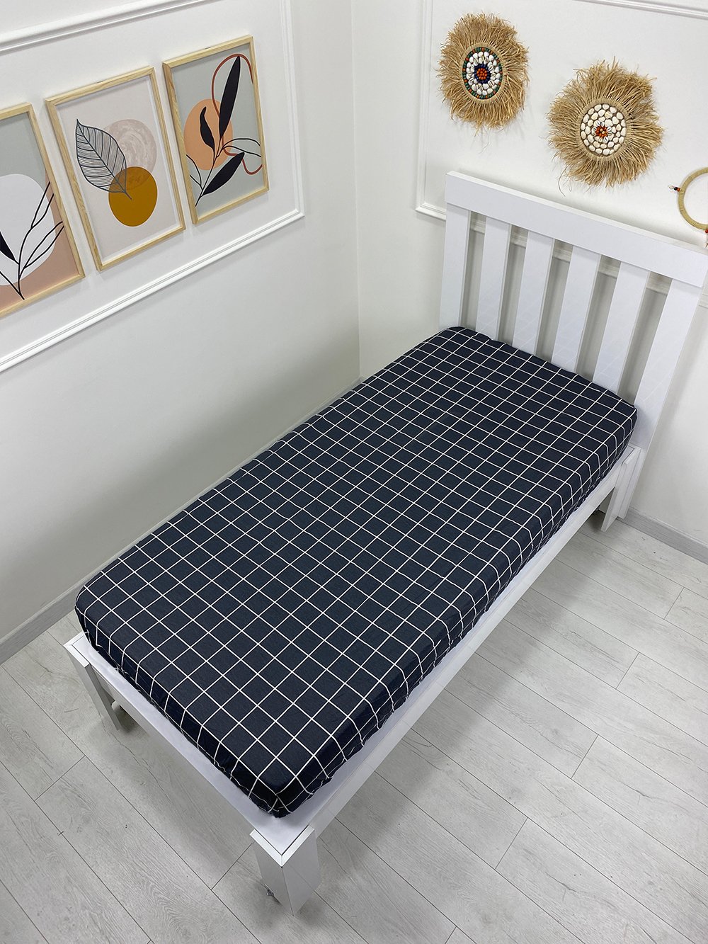Kumaş Lastikli Çarşaf Tek Kişilik 100x200cm Kare Antrasit (Yastık Kılıfsız)