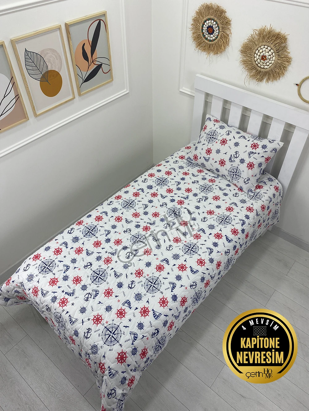 Çetinhome Tek Kişilik Kapitone Pike Seti 4 Mevsim Denizci