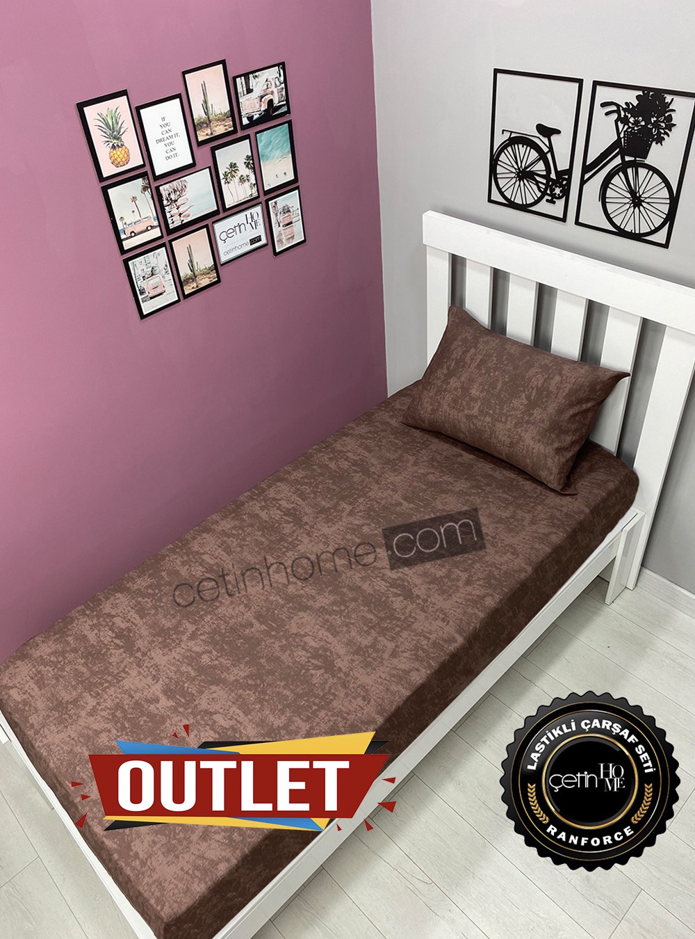 Outlet Kumaş Lastikli Çarşaf Seti Tek Kişilik Gölge Çikolata