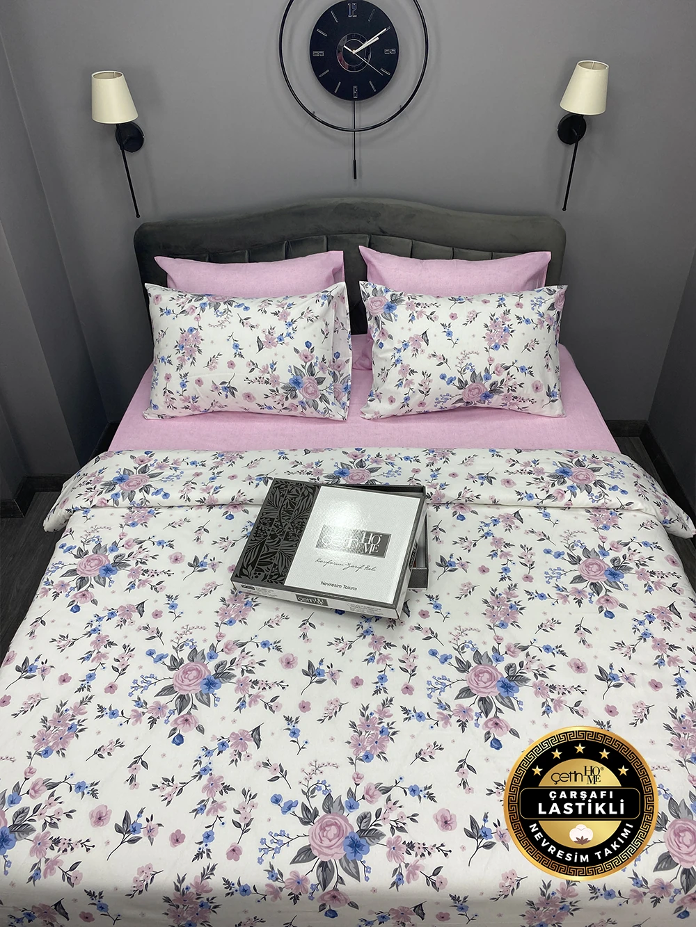 Çetinhome Çarşafı Lastikli Çift Kişilik Nevresim Takımı Pink Rose