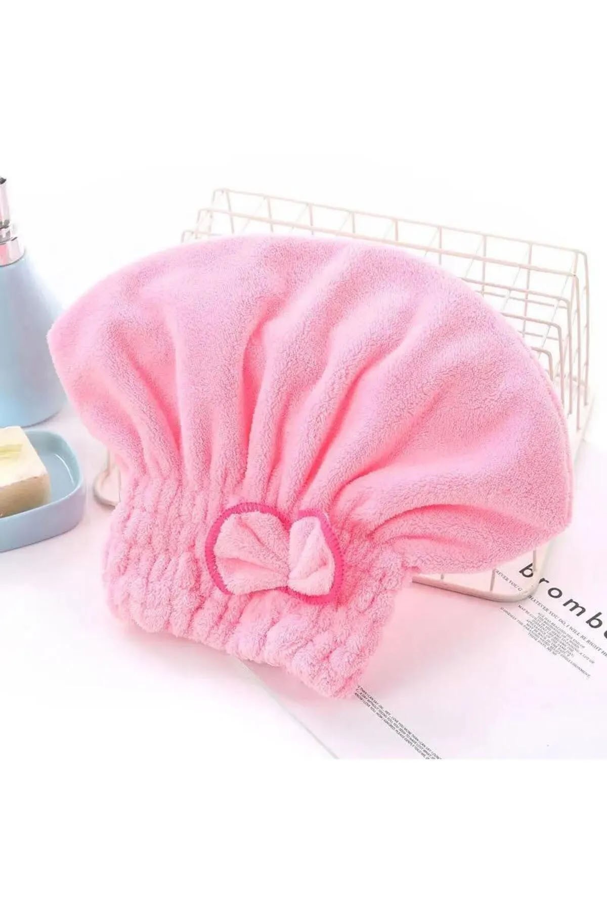 Microfiber Lastikli Saç Kurulama Bonesi - Pudra