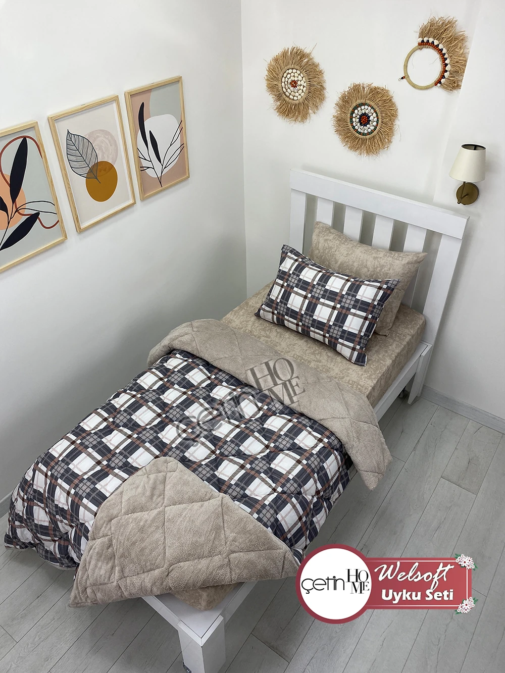 Çetinhome Tek Kişilik Çarşafı Lastikli Desenli Welsoft Yorgan Taşra