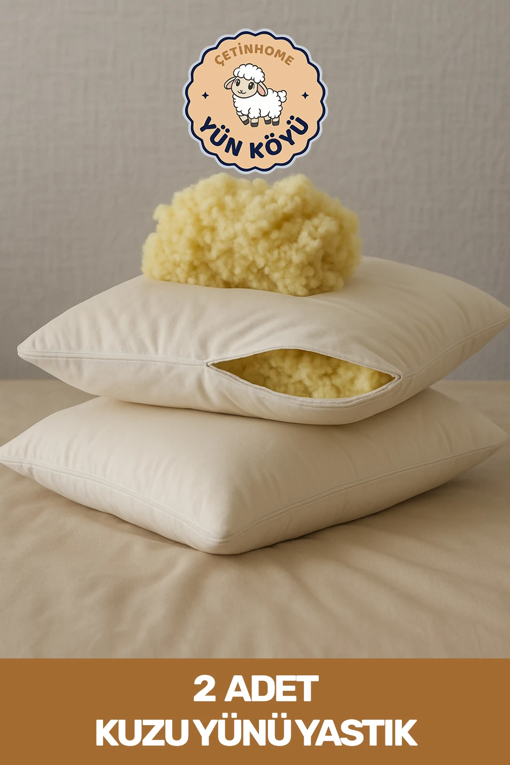Çetinhome 2 Adet Kuzu Yünü Yastık