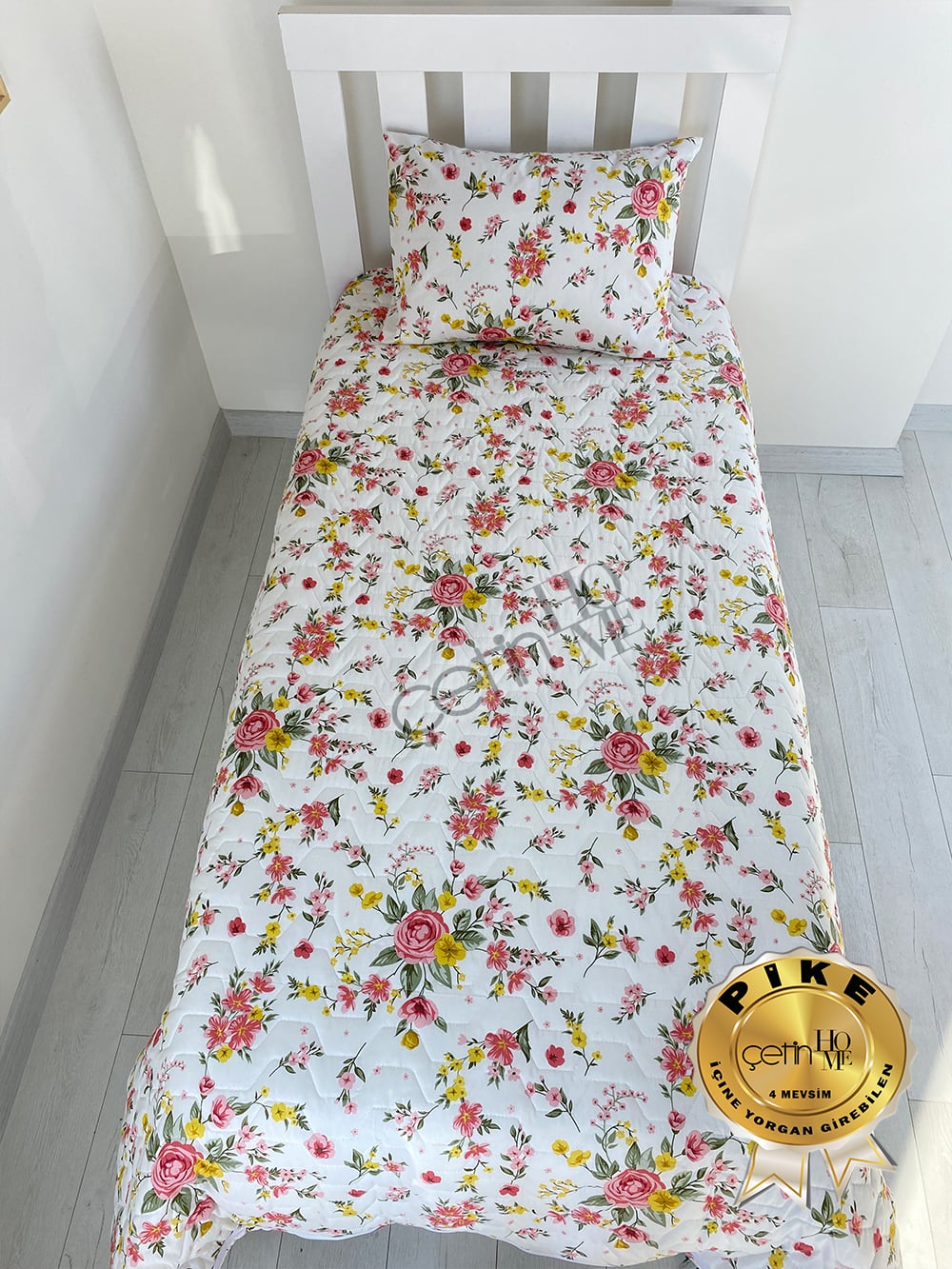 Çetinhome Tek Kişilik Kapitone Pike Seti 4 Mevsim Gülben