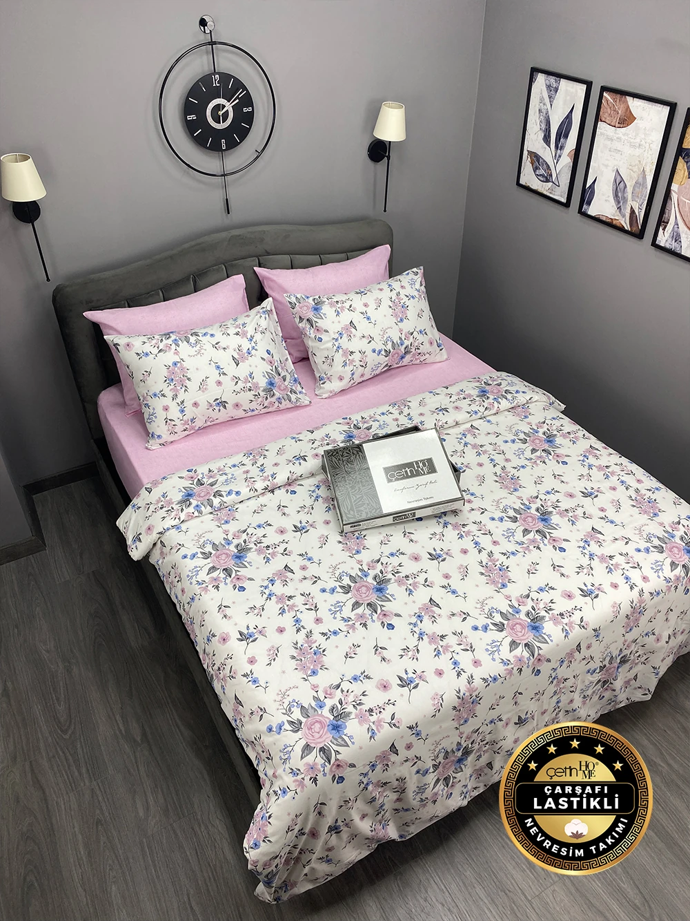 Çetinhome Çarşafı Lastikli Çift Kişilik Nevresim Takımı Pink Rose