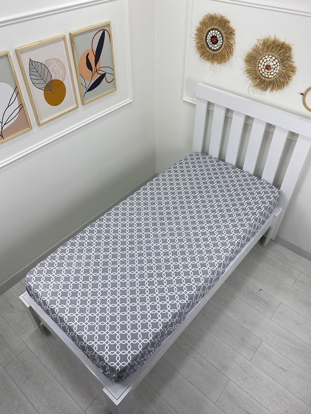 Kumaş Lastikli Çarşaf Tek Kişilik 100x200cm Zincir Gri (Yastık Kılıfsız)