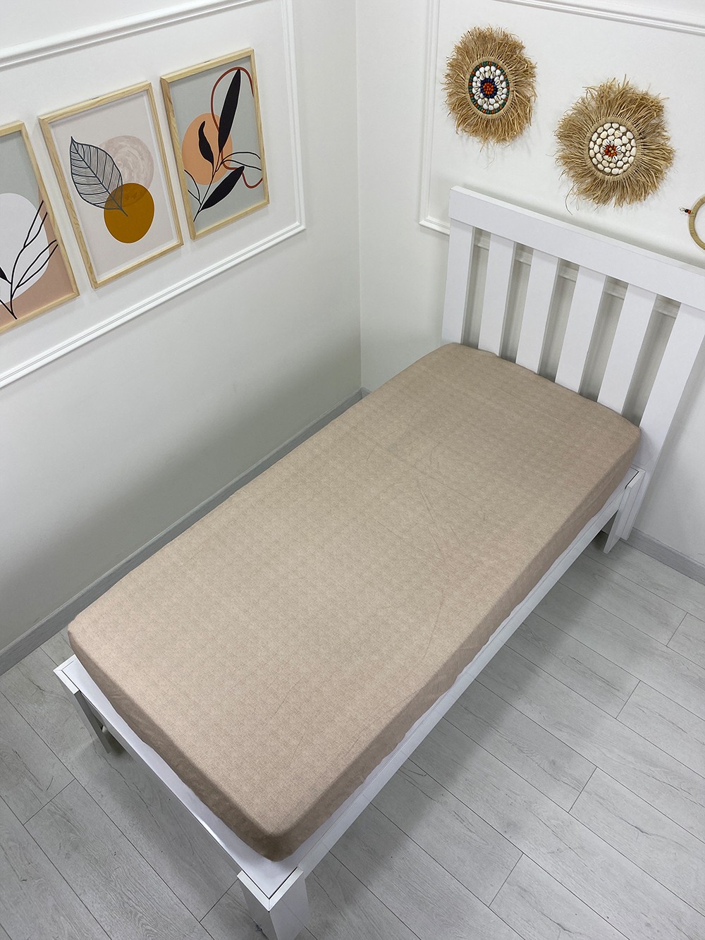 Kumaş Lastikli Çarşaf Tek Kişilik 100x200cm Fırça Bej (Yastık Kılıfsız)