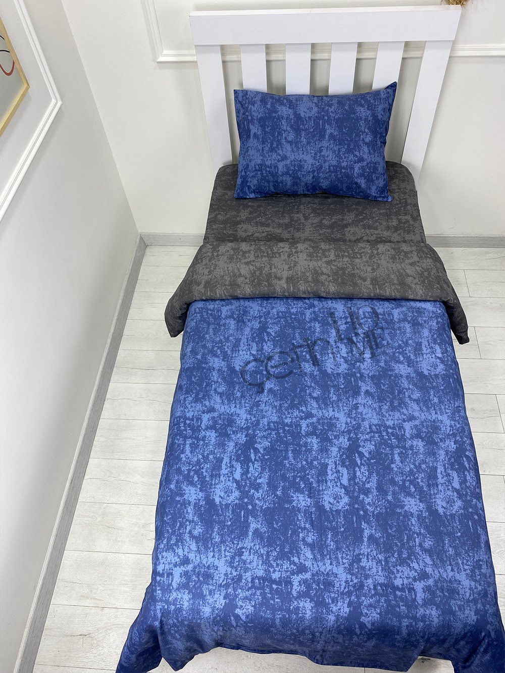 Çetinhome Çarşafı Lastikli Tek Kişilik Nevresim Takımı Indigo Antrasit
