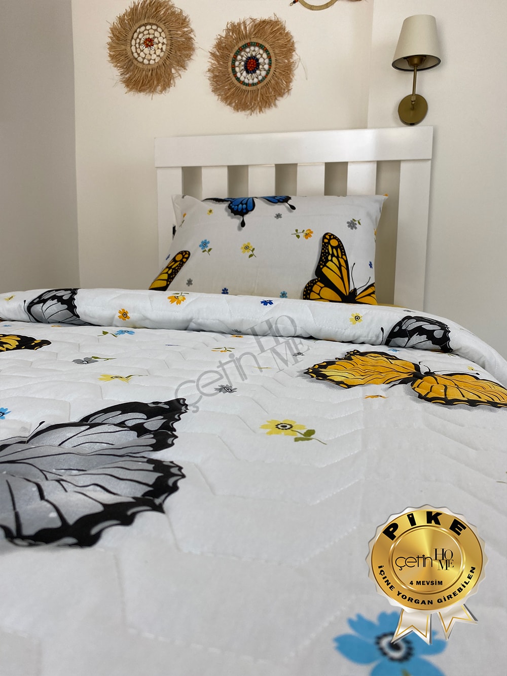 Çetinhome Tek Kişilik Çarşafı Lastikli Kapitone Pike Takımı 4 Mevsim Rüya