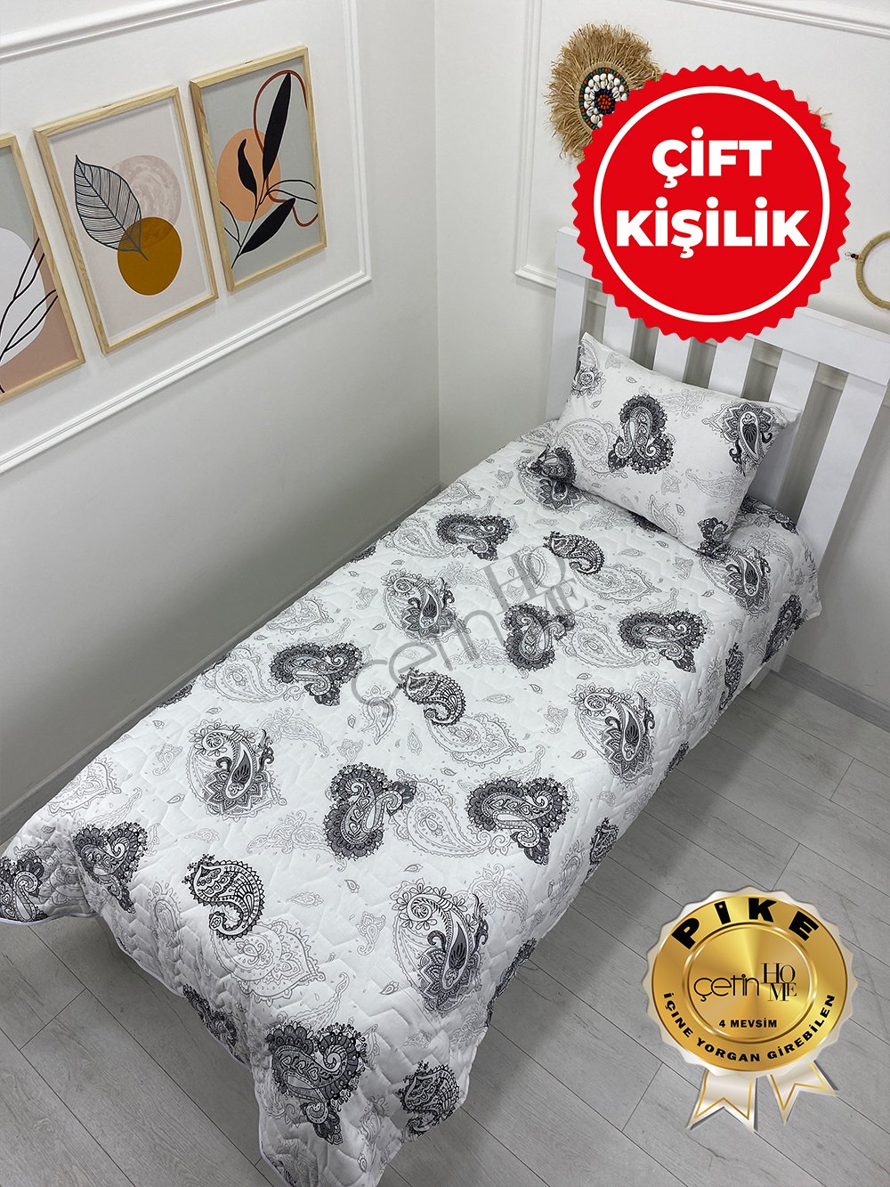 Çetinhome Çift Kişilik Kapitone Pike Seti 4 Mevsim Hint