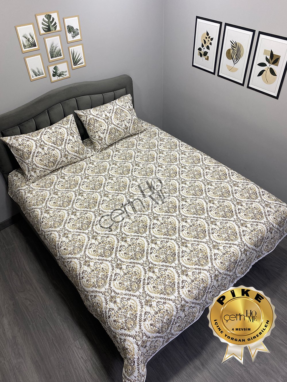 Çetinhome Çift Kişilik Kapitone Pike Seti 4 Mevsim Harem Gold