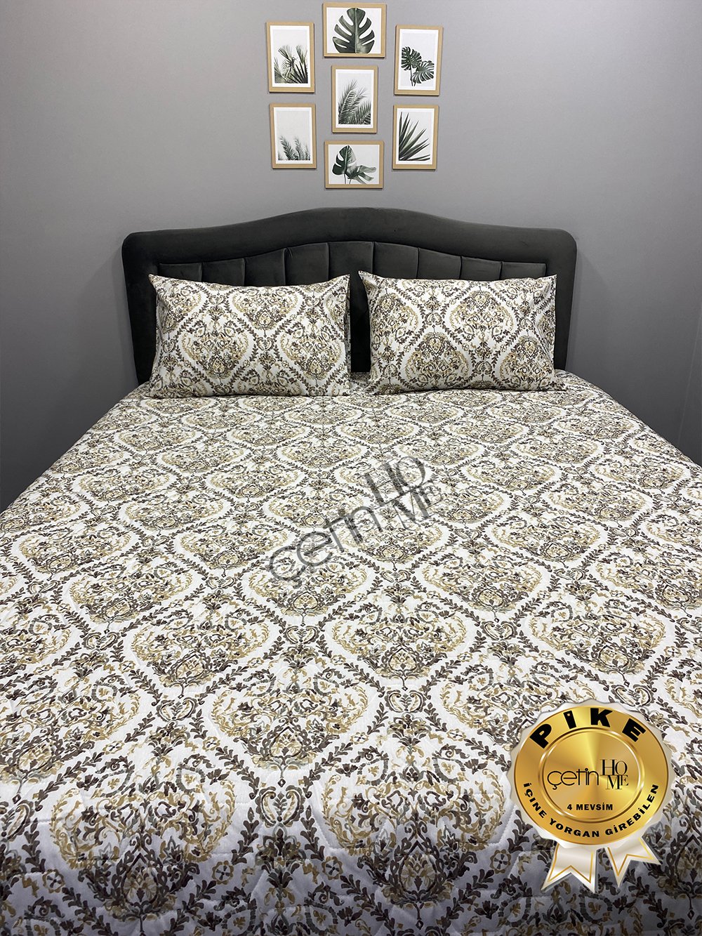 Çetinhome Çift Kişilik Kapitone Pike Seti 4 Mevsim Harem Gold