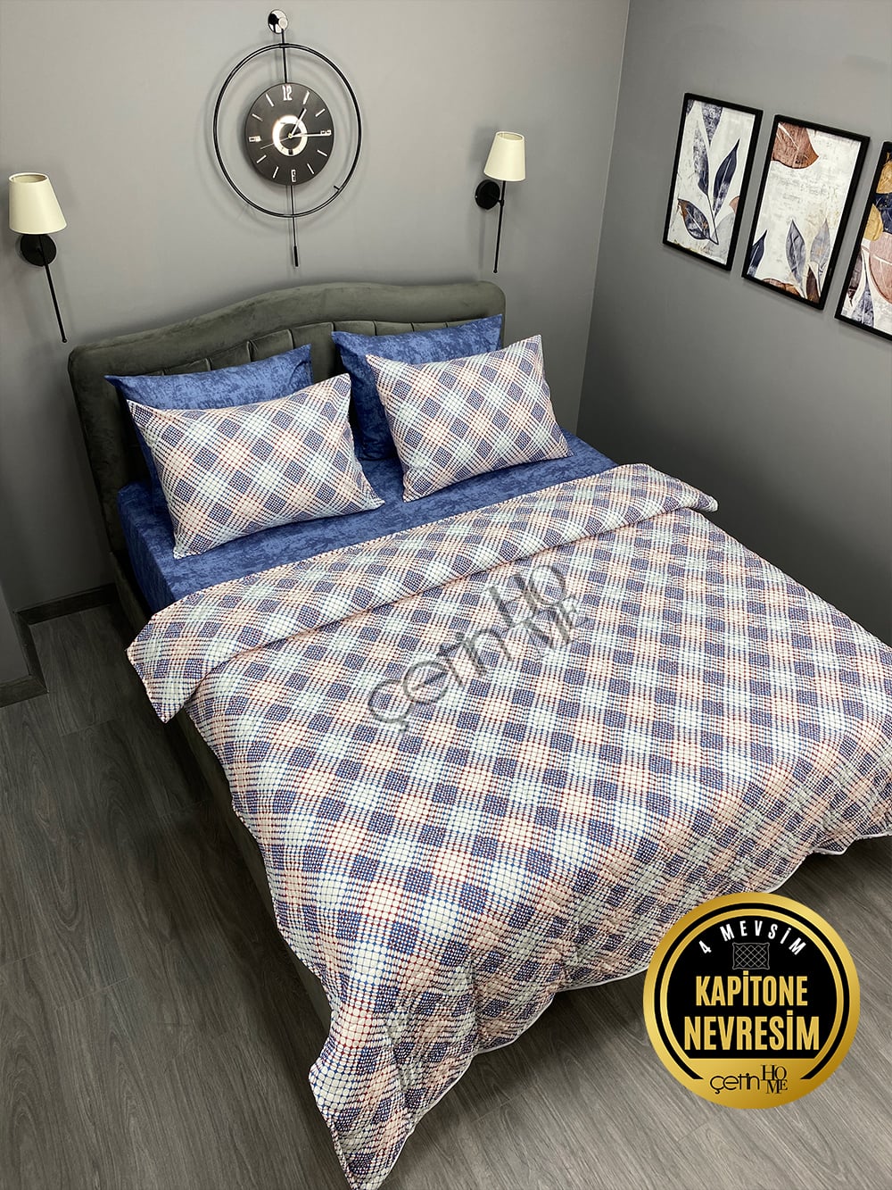 Çetinhome Çift Kişilik Çarşafı Lastikli Kapitone Pike Takımı 4 Mevsim Milan