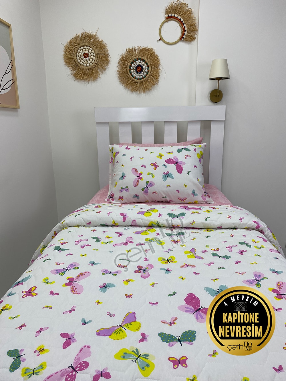 Çetinhome Tek Kişilik Çarşafı Lastikli Kapitone Pike Takımı 4 Mevsim Masal