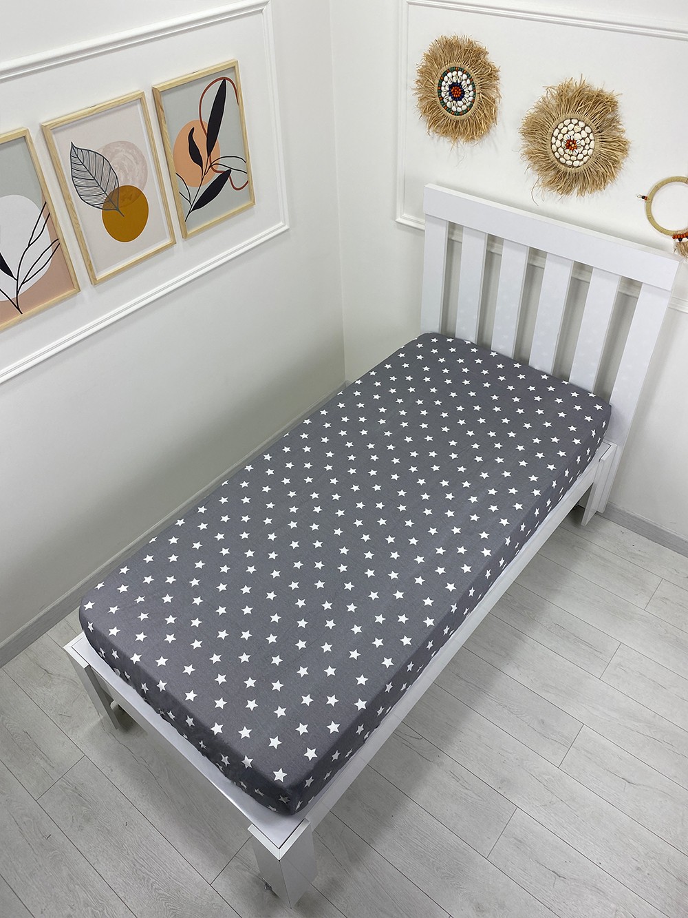 Kumaş Lastikli Çarşaf Tek Kişilik 100x200cm Star Gri (Yastık Kılıfsız)