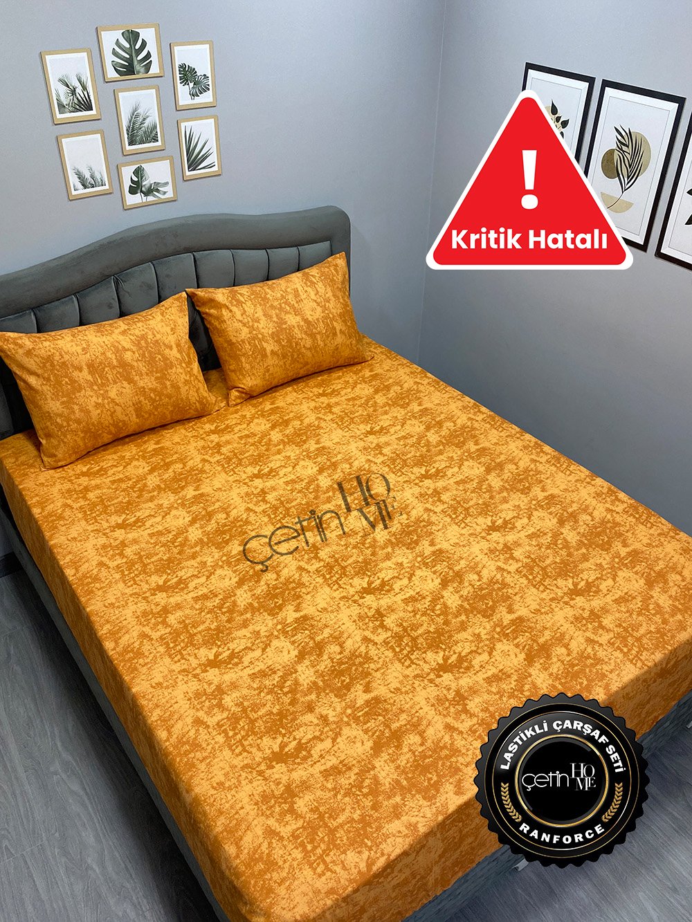 Kritik Hatalı Kumaş Lastikli Çarşaf Seti Çift Kişilik Gölge Kehribar