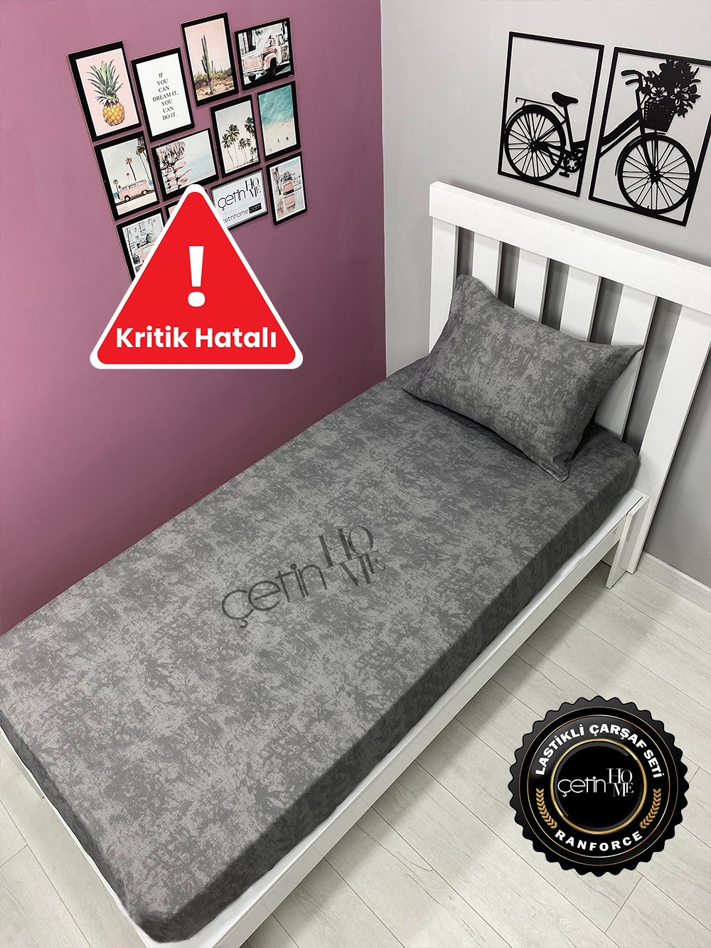 Kritik Hatalı Kumaş Lastikli Çarşaf Seti Tek Kişilik 3 Ebat Antrasit