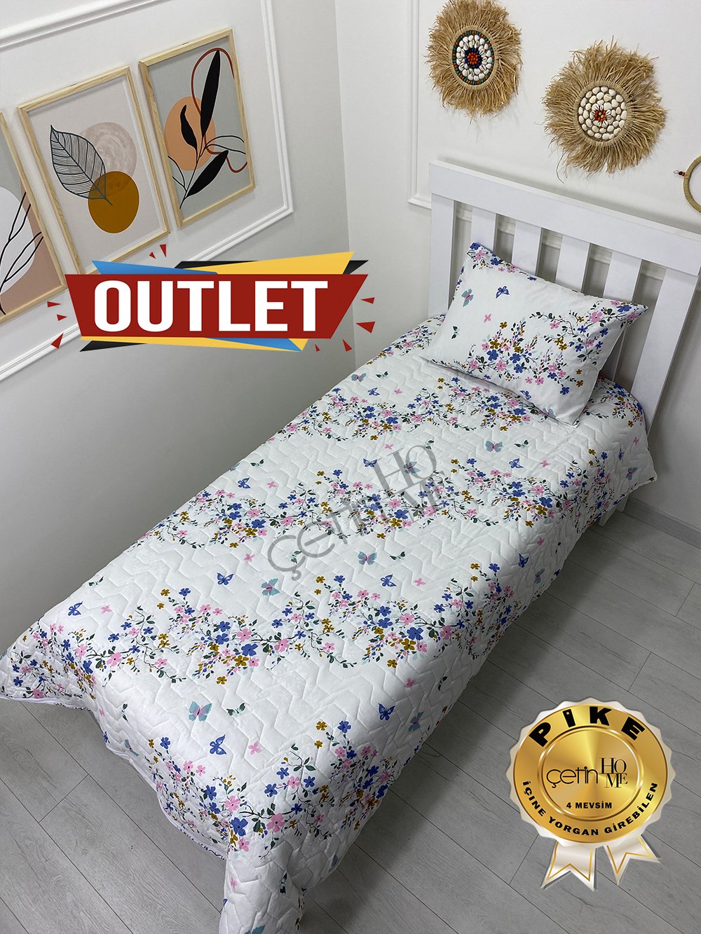 Outlet Tek Kişilik Kapitone Pike Seti 4 Mevsim Bahar