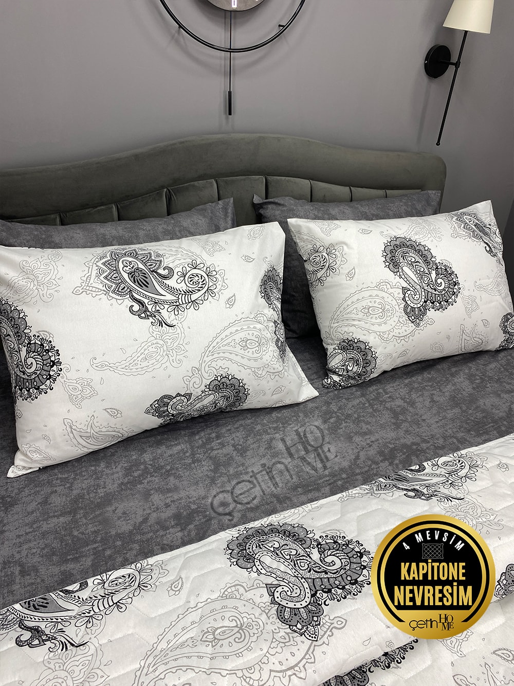 Çetinhome Çift Kişilik Çarşafı Lastikli Kapitone Pike Takımı 4 Mevsim Hint