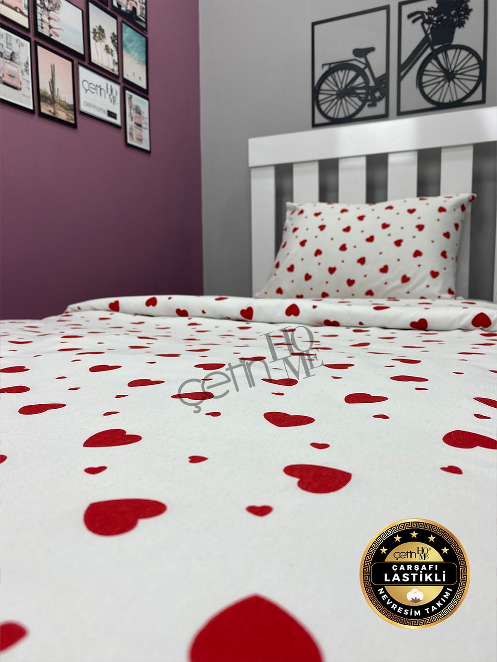 Ranforce Duvet Cover Set – Twin Size Bedding with Fitted Sheet – 'Kalp' by Çetinhome
