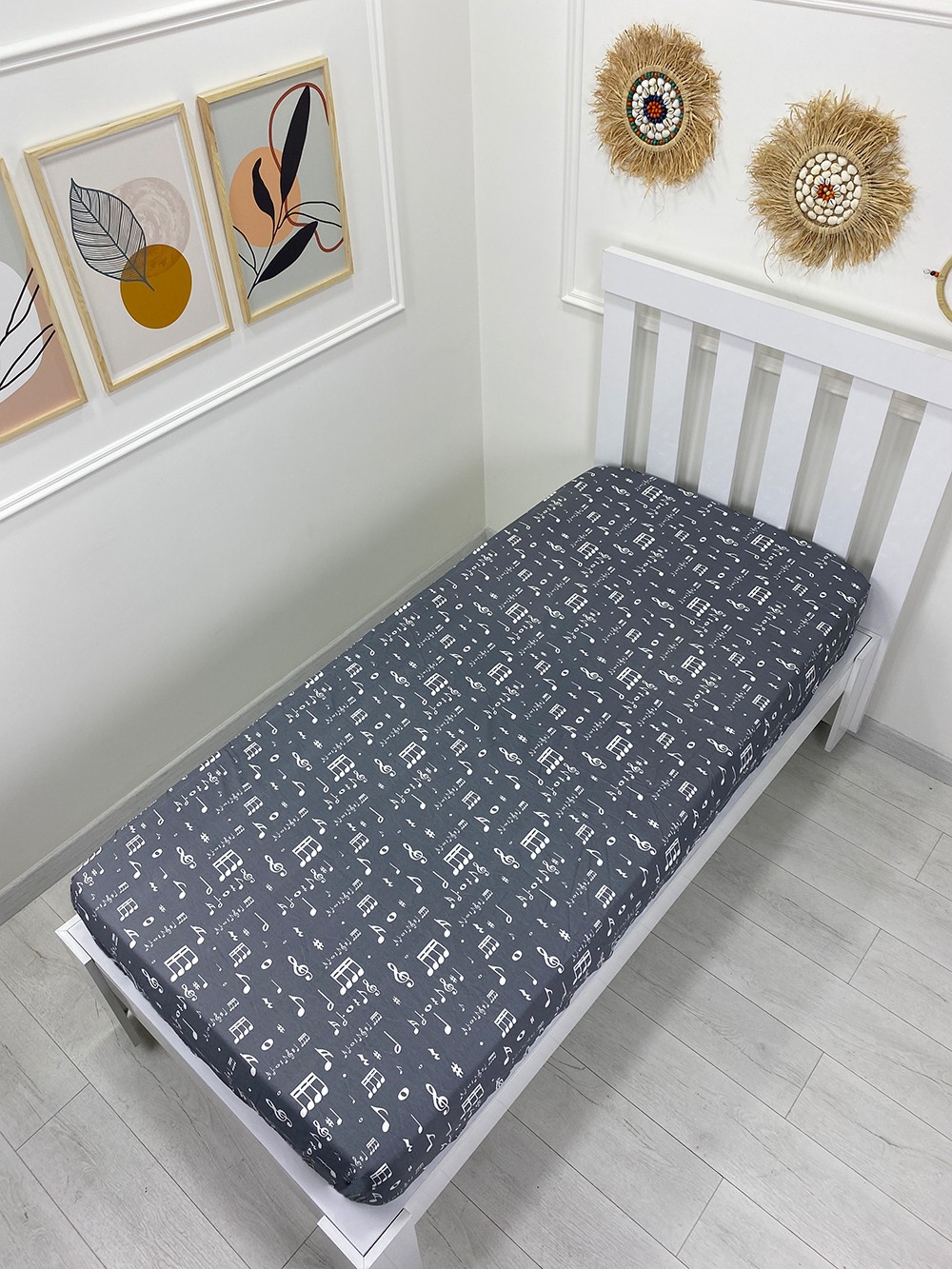 Kumaş Lastikli Çarşaf Tek Kişilik 100x200cm Nota (Yastık Kılıfsız)