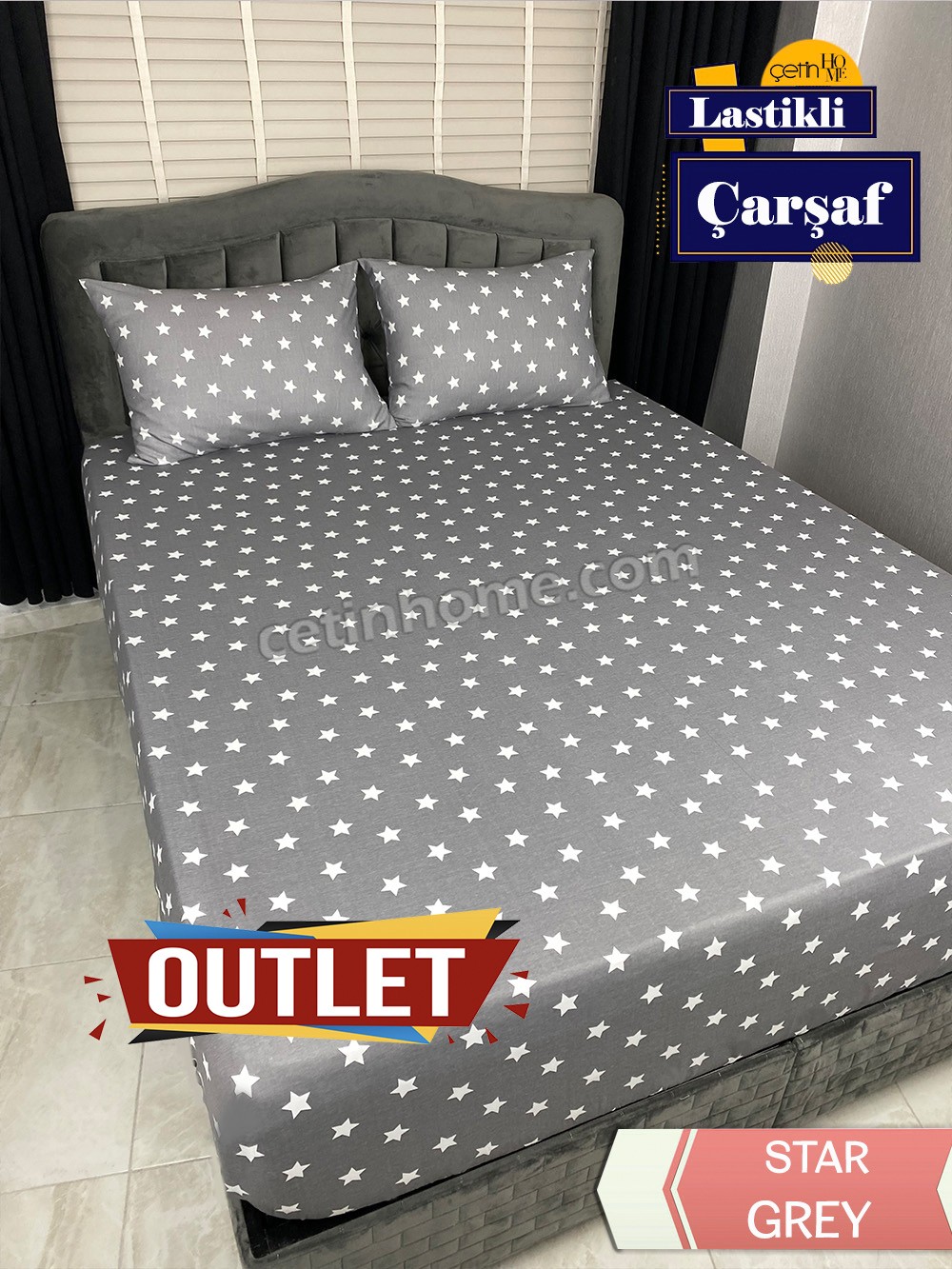 Outlet Kumaş Lastikli Çarşaf Seti Çift Kişilik Star