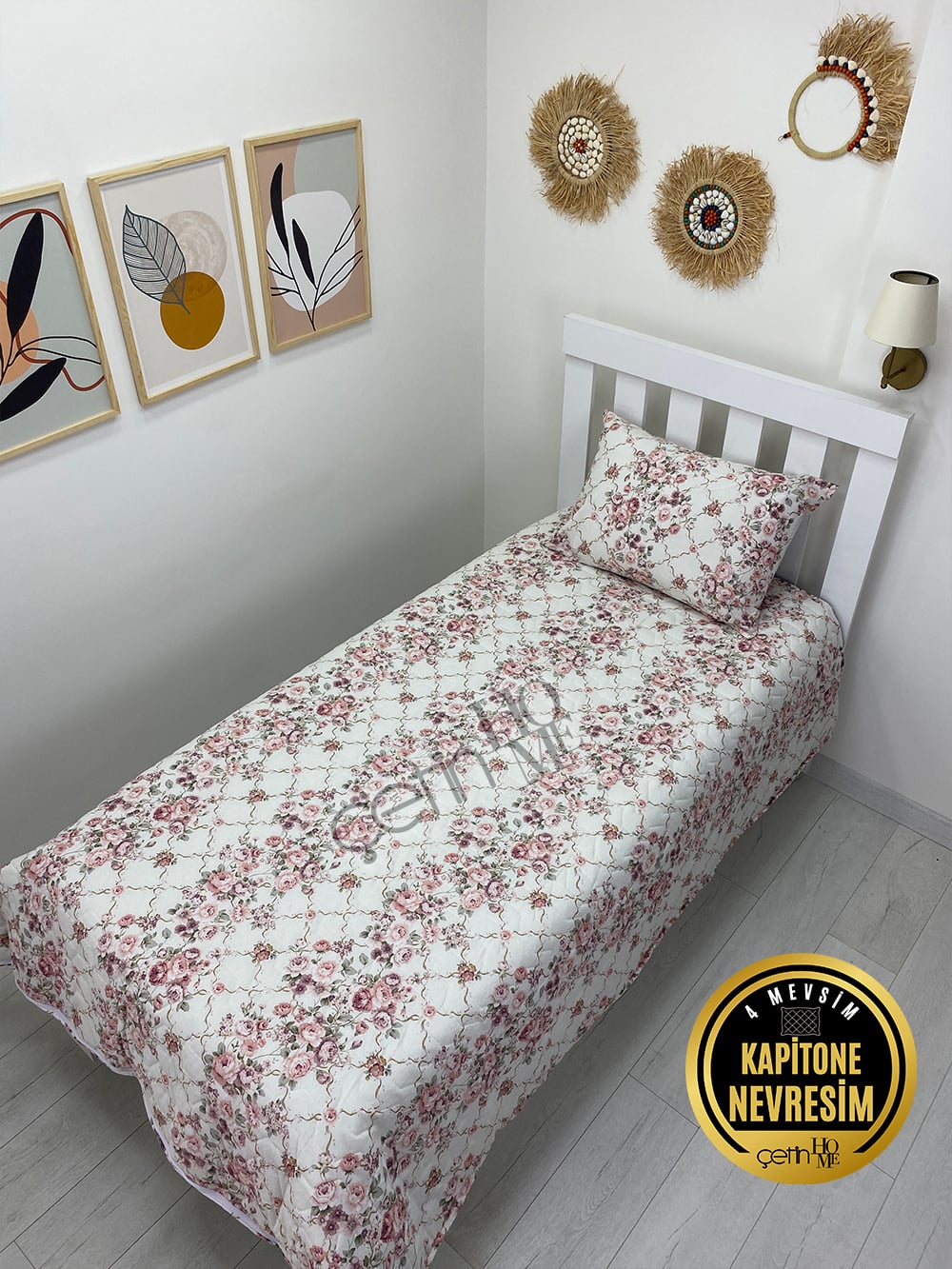 Çetinhome Tek Kişilik Kapitone Pike Seti 4 Mevsim Güz Gülleri