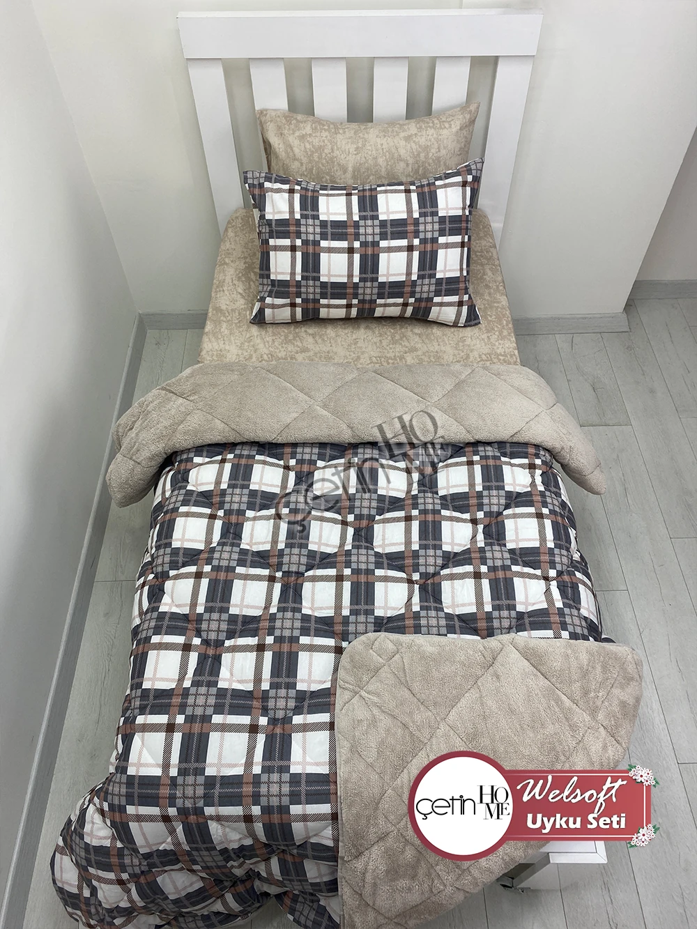 Çetinhome Tek Kişilik Çarşafı Lastikli Desenli Welsoft Yorgan Taşra