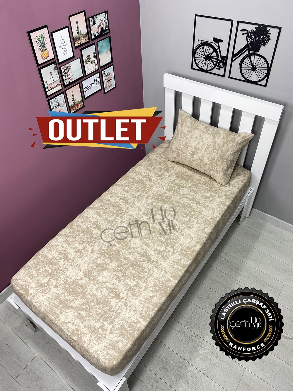 Outlet Kumaş Lastikli Çarşaf Seti Tek Kişilik Latte
