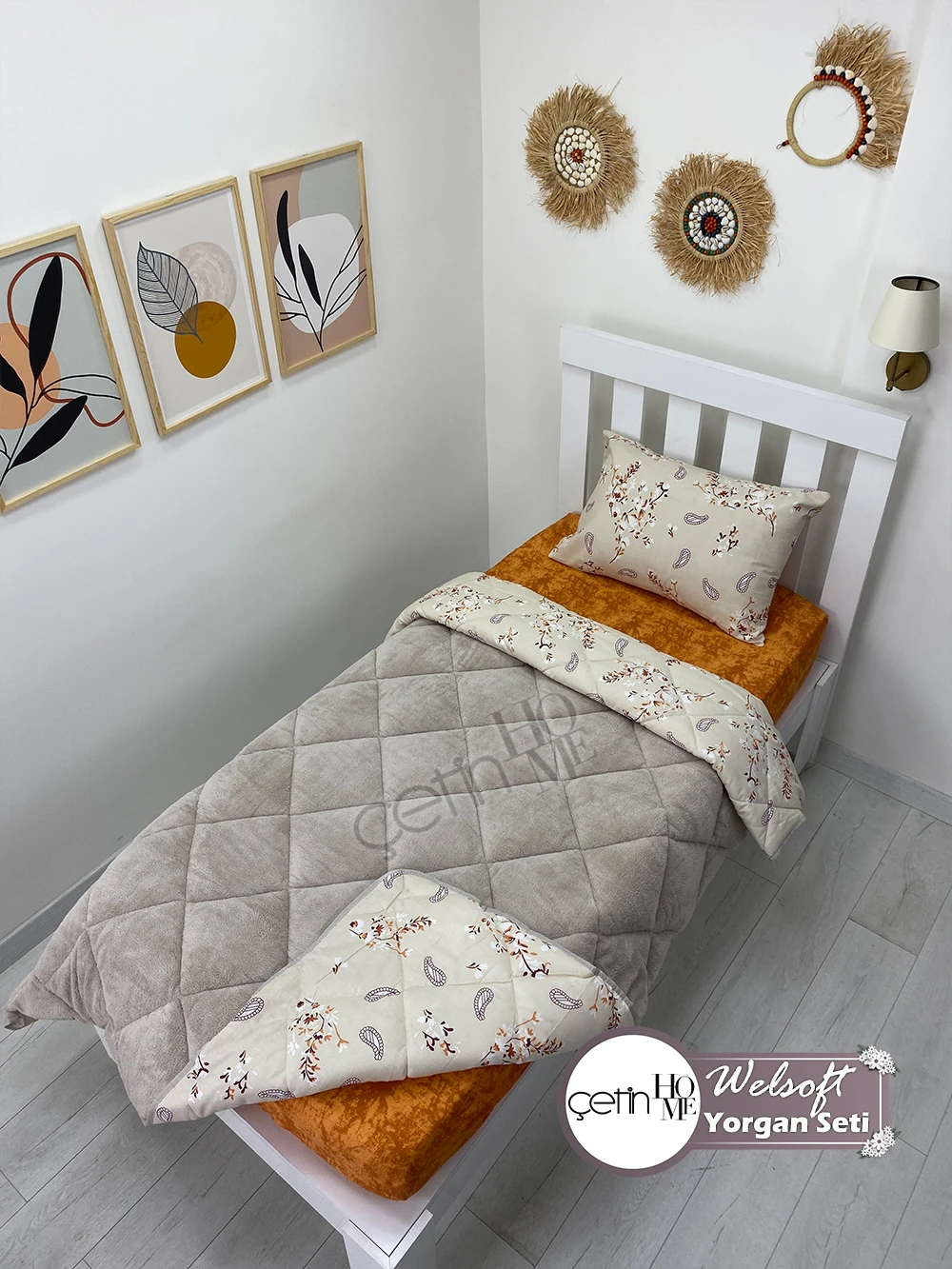 Çetinhome Tek Kişilik Desenli Welsoft Yorgan Seti (Çarşafsız) - Lavinya Bej