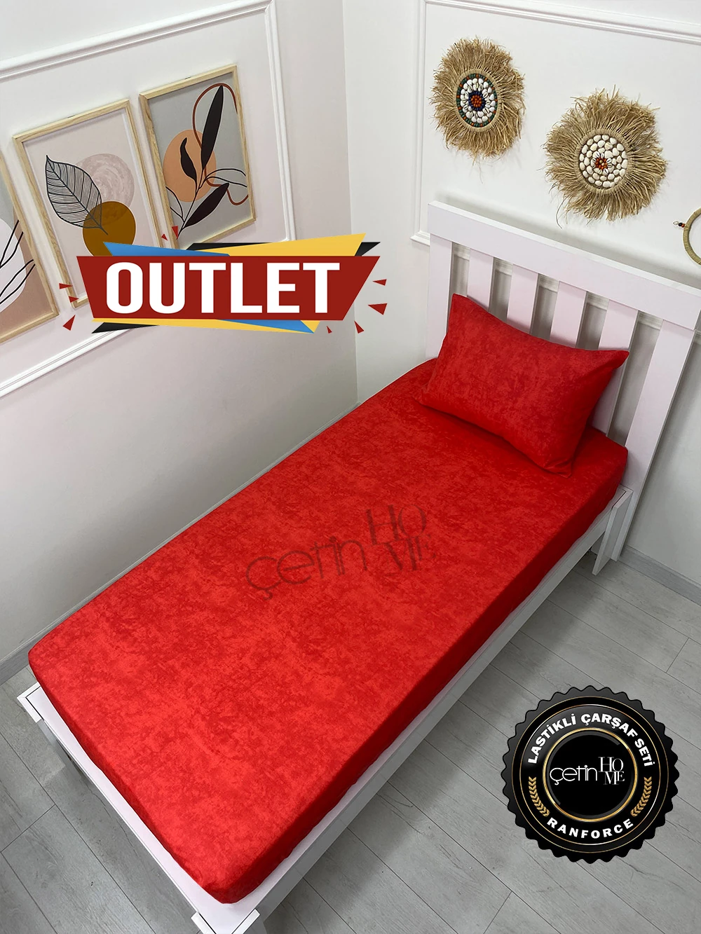 Outlet Kumaş Lastikli Çarşaf Seti Tek Kişilik Mercan