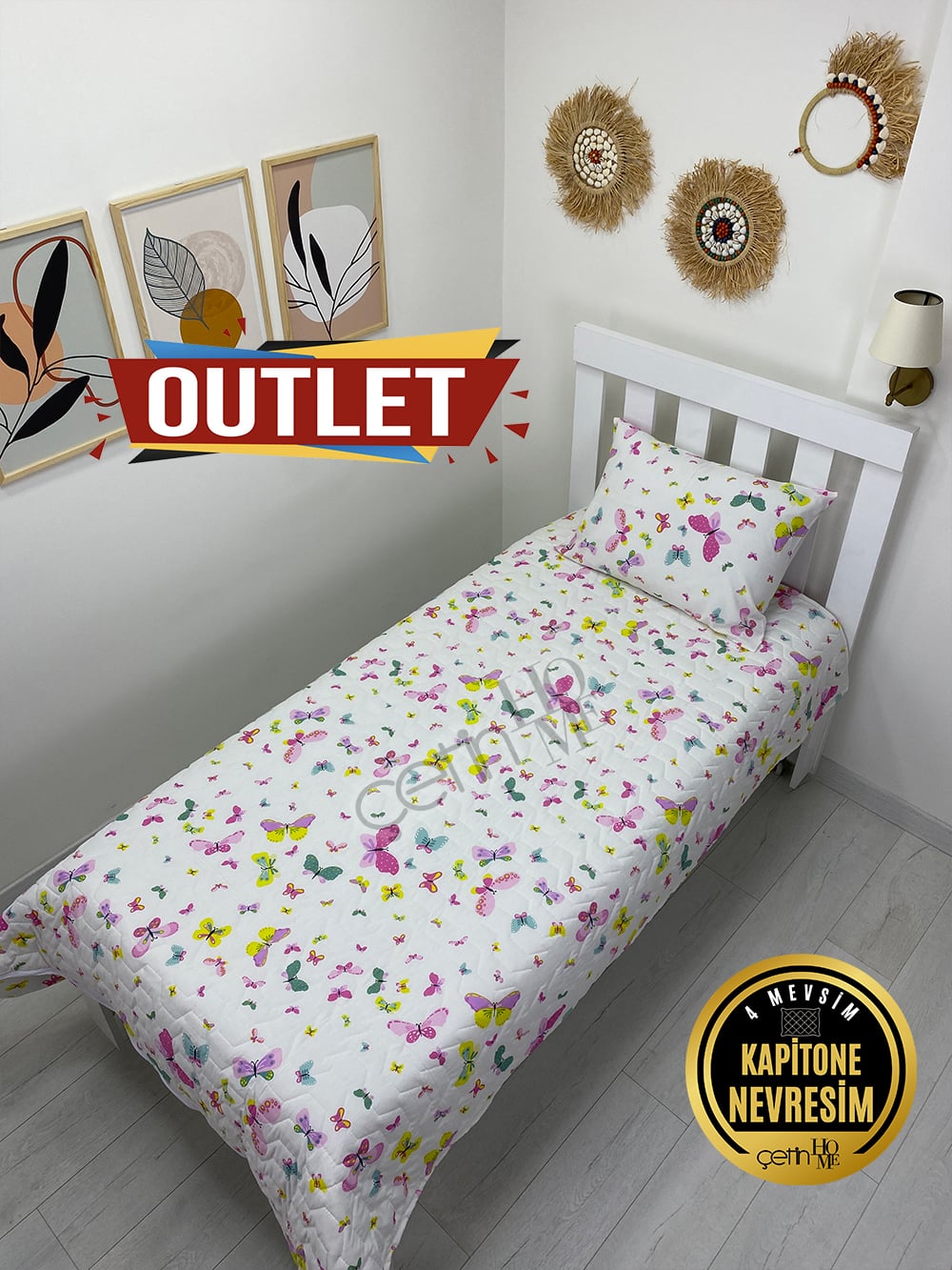 Outlet Tek Kişilik Kapitone Pike Seti 4 Mevsim Masal