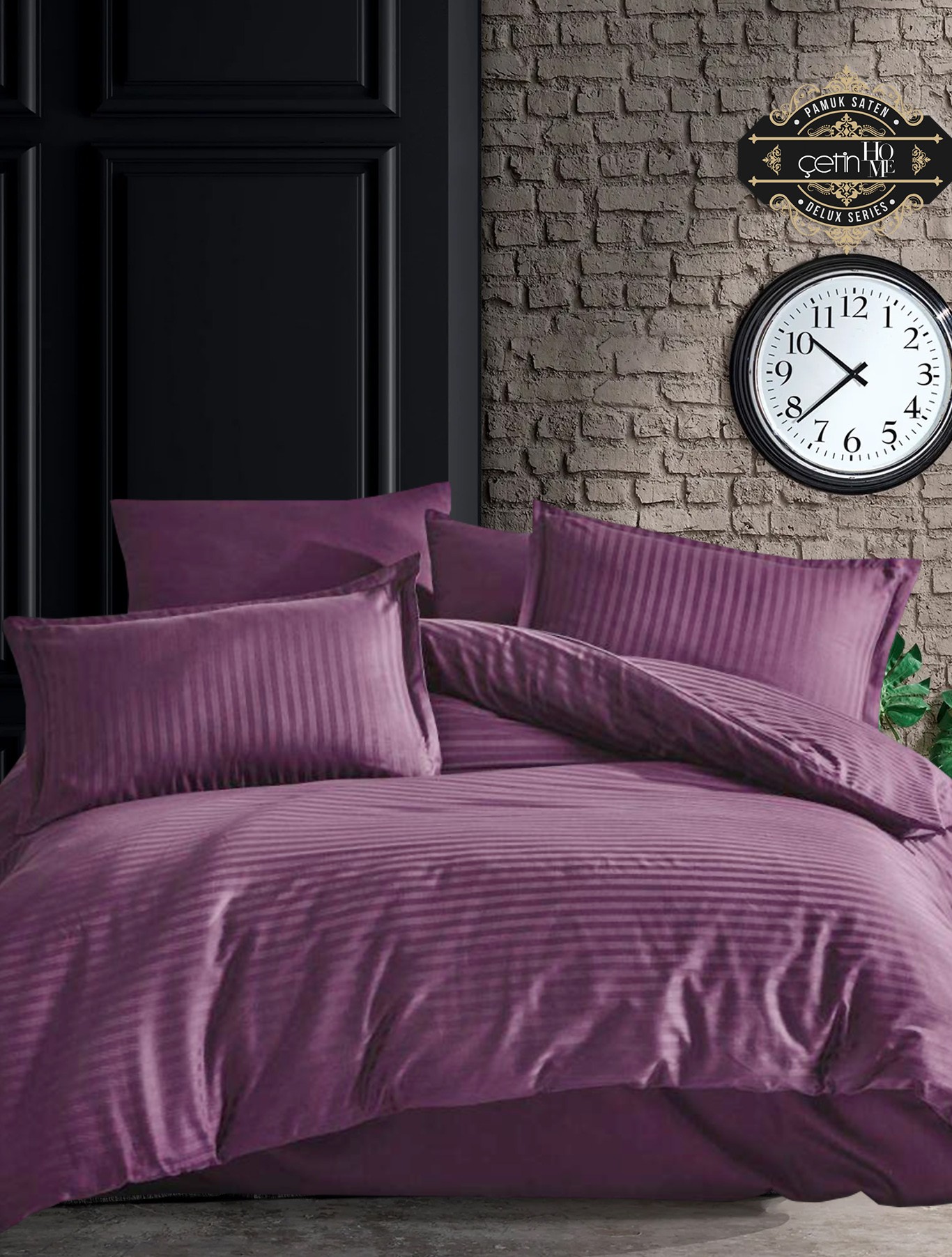 Luxury Sateen Duvet Cover Set – 100% Cotton Queen Bedding with Fitted Sheet - 'Black'