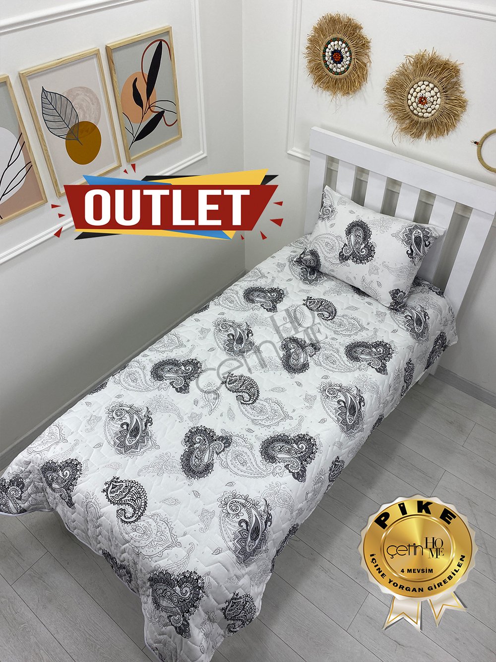 Outlet Tek Kişilik Kapitone Pike Seti 4 Mevsim Hint